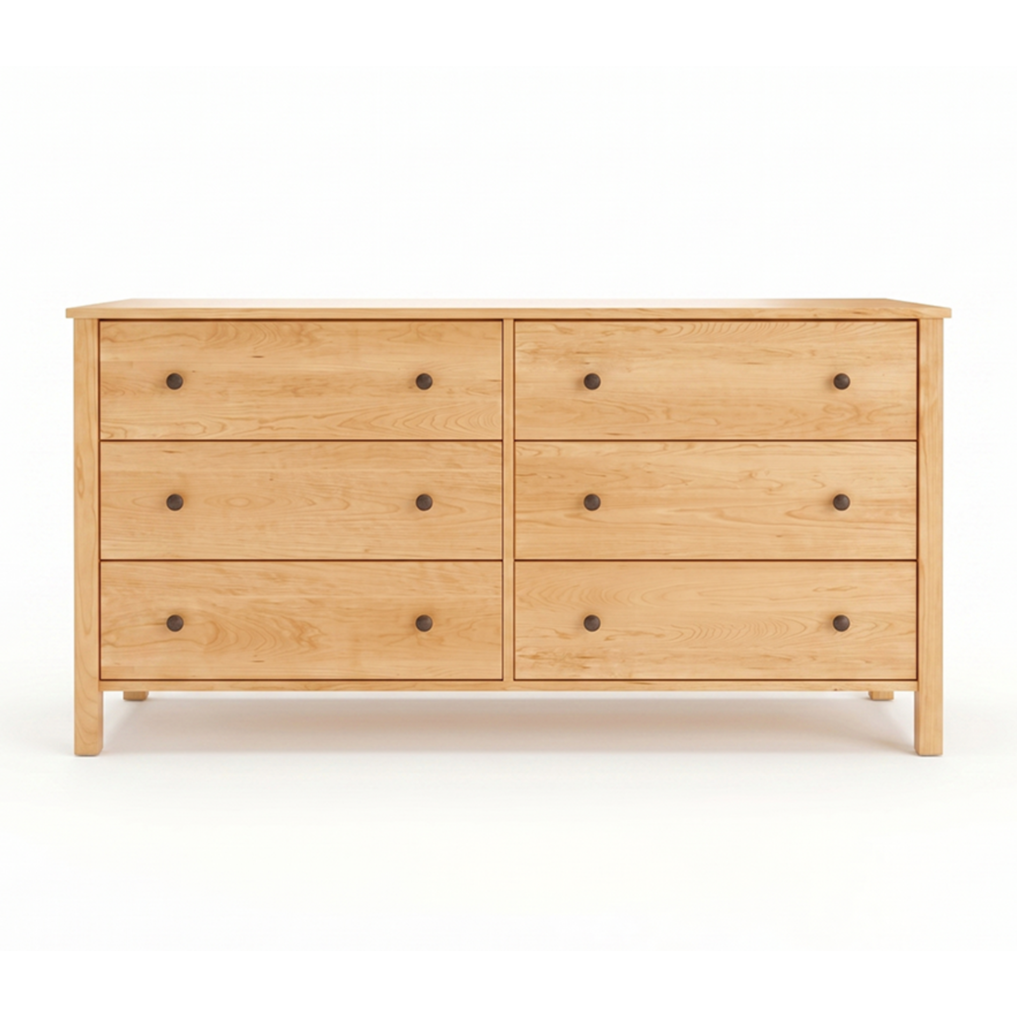 Solid maple Shaker double dresser with six drawers