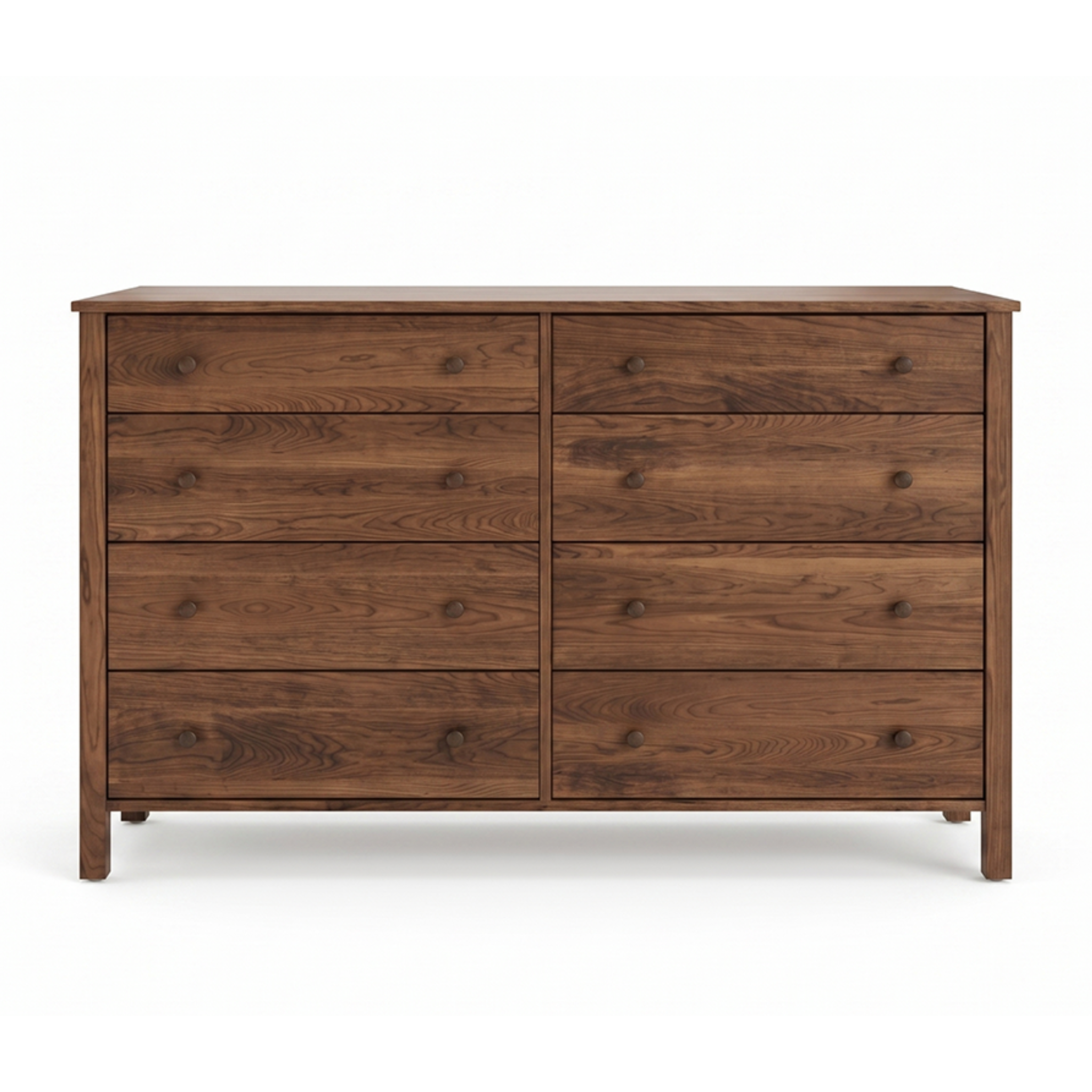 Solid wood walnut bedroom dresser 8 drawer Shaker design