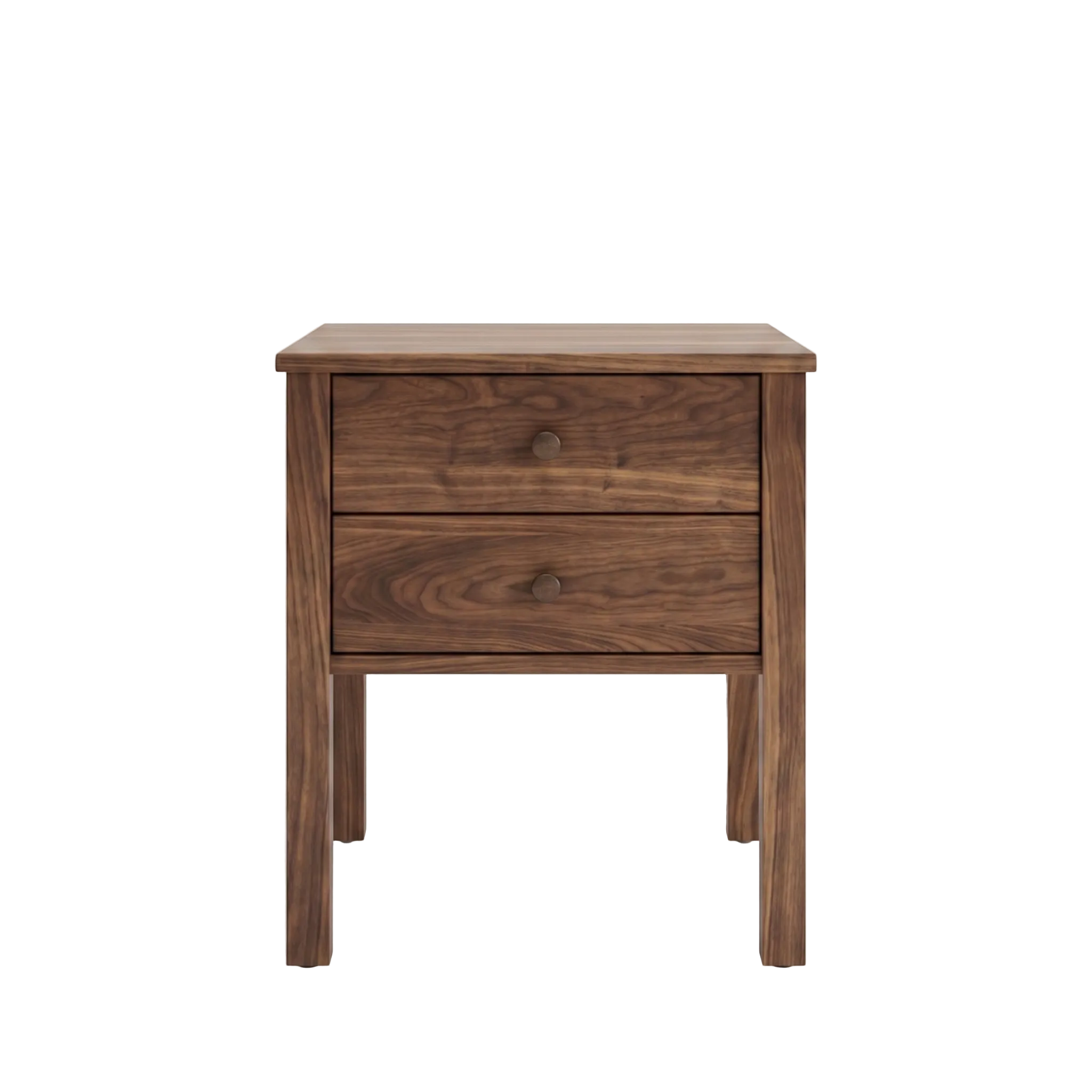 Shaker style walnut bedside table with two drawers