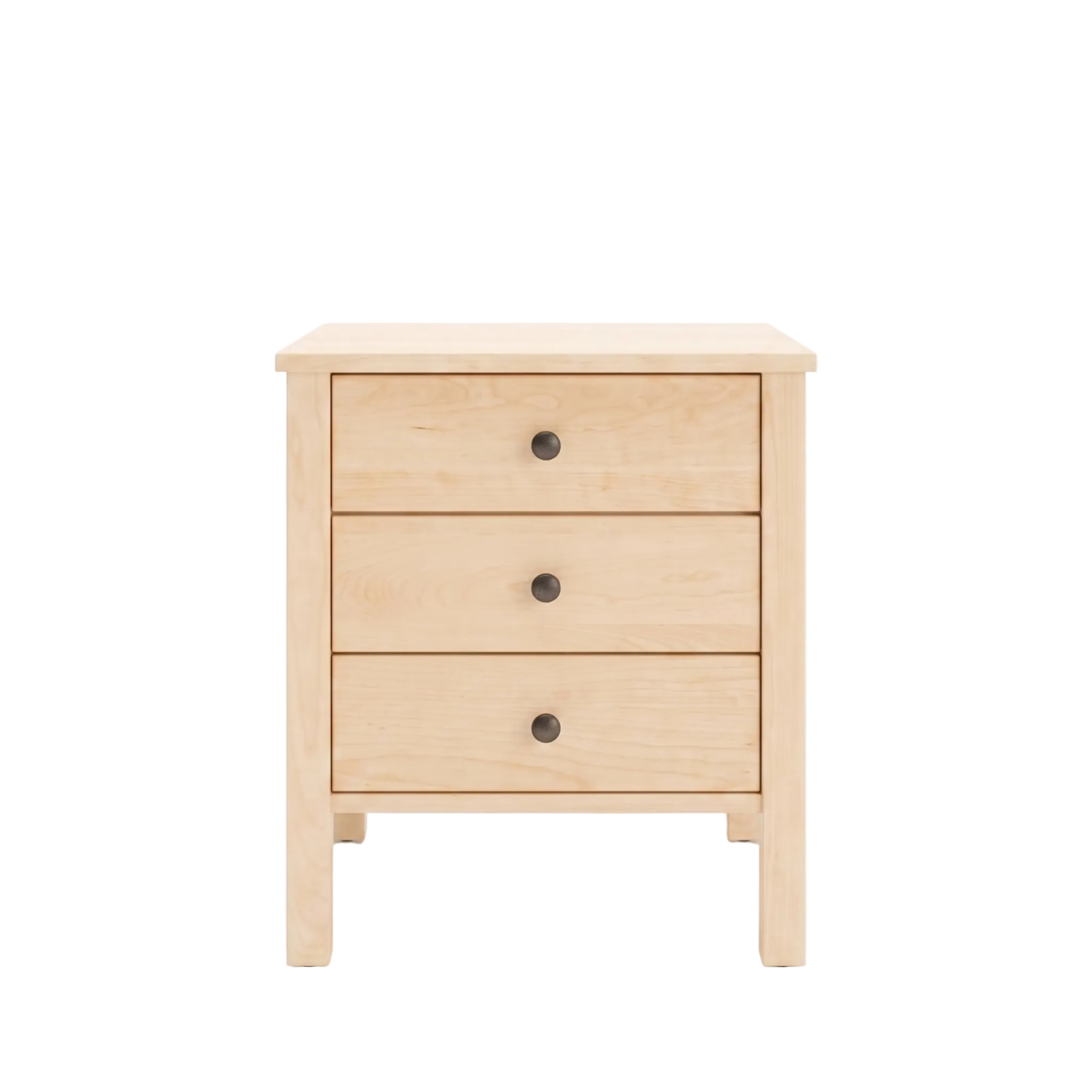 Shaker style maple bedside table with 3 drawers