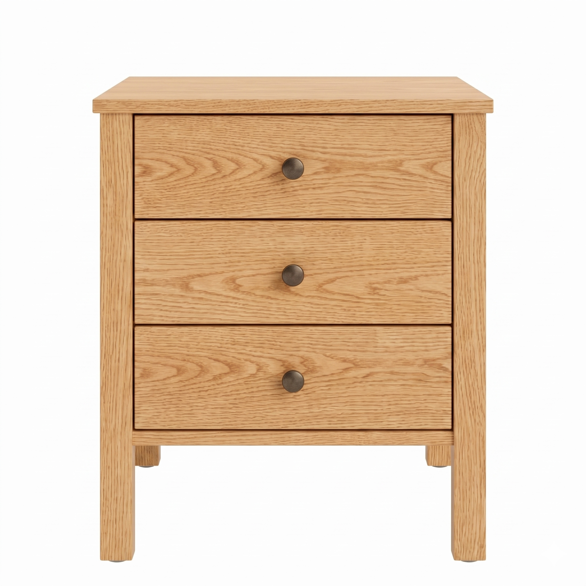 Shaker oak nightstand with 3 drawers natural wood finish