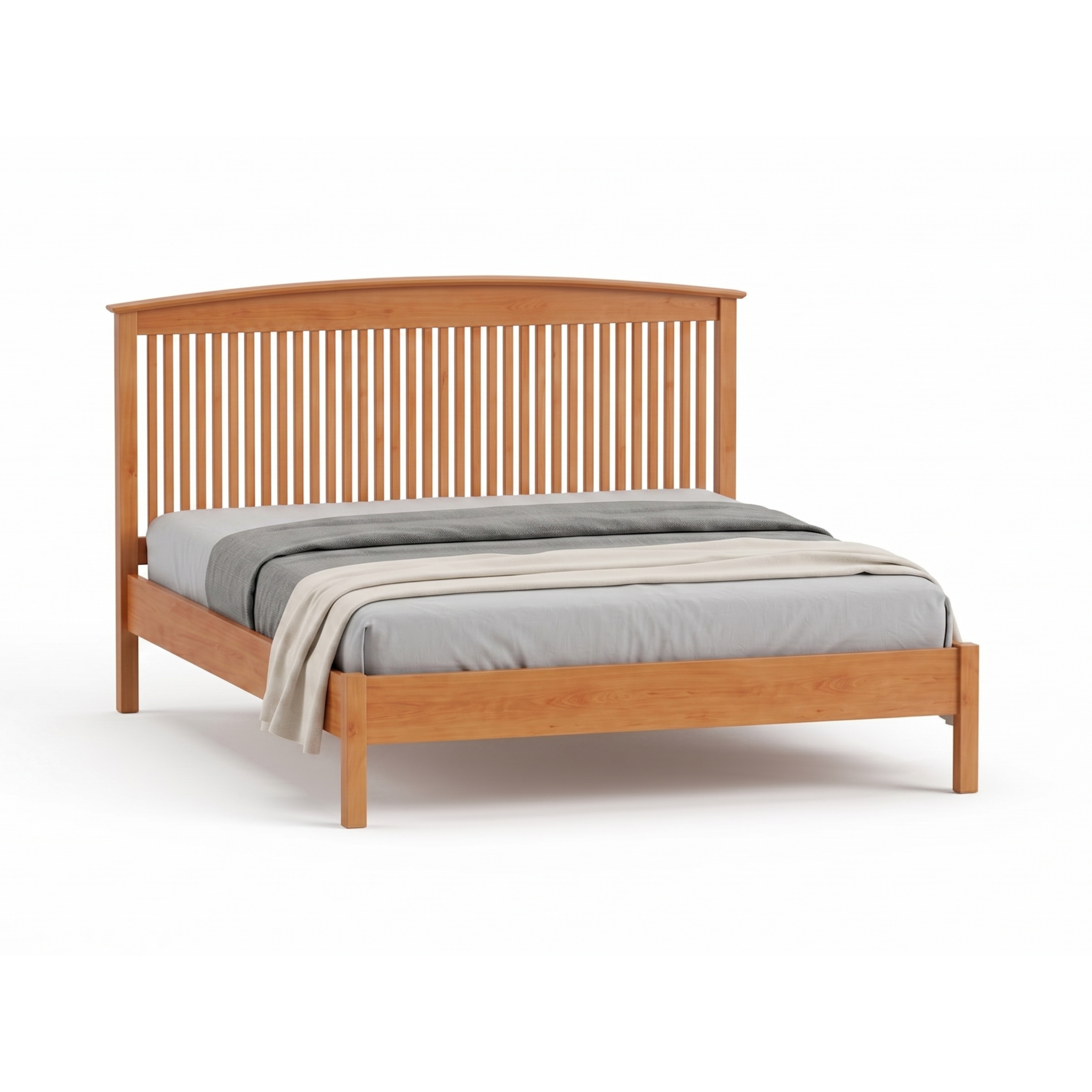Solid Cherry Shaker spindle bed frame with curved headboard