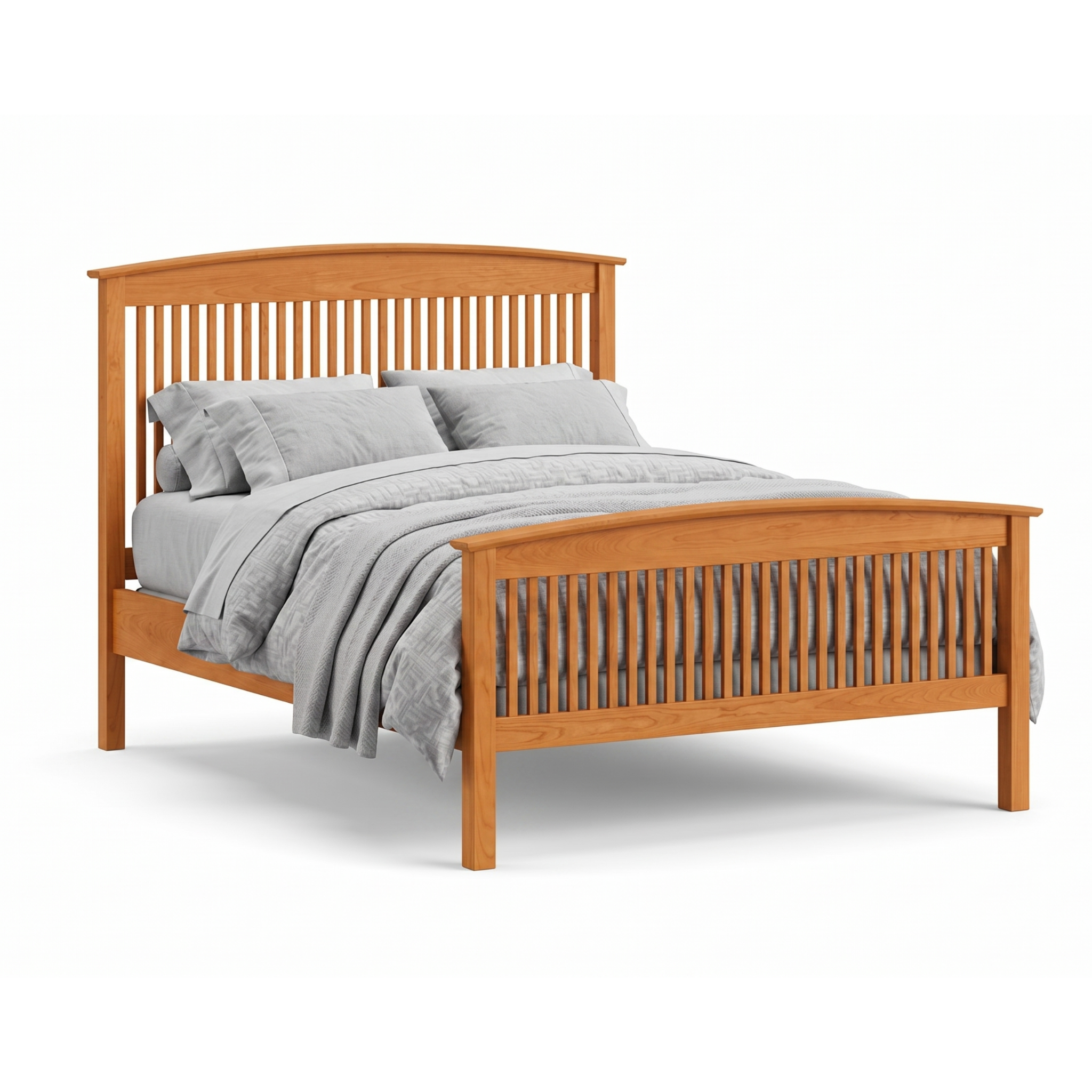 Solid wood cherry bed frame with spindle headboard and footboard