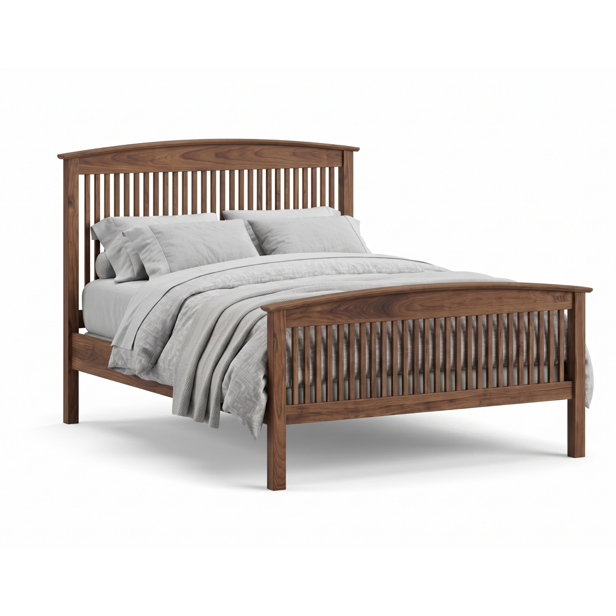 Walnut wood spindle bed frame Shaker style with full footboard