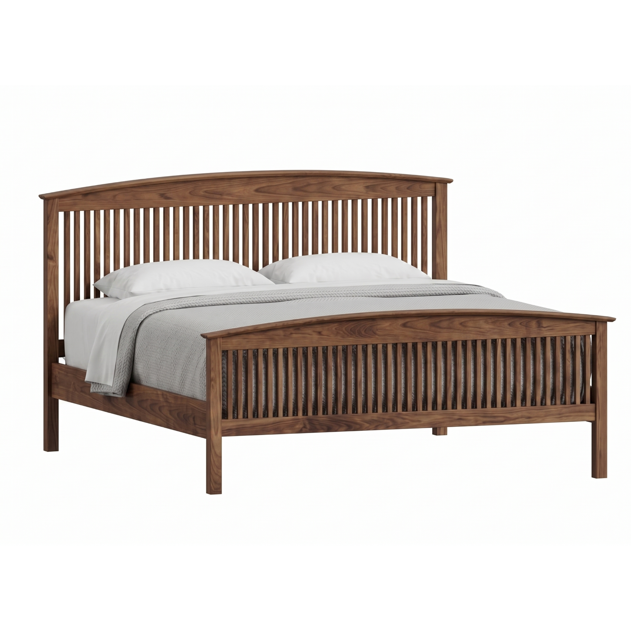 Walnut wood spindle bed frame Shaker style with full footboard