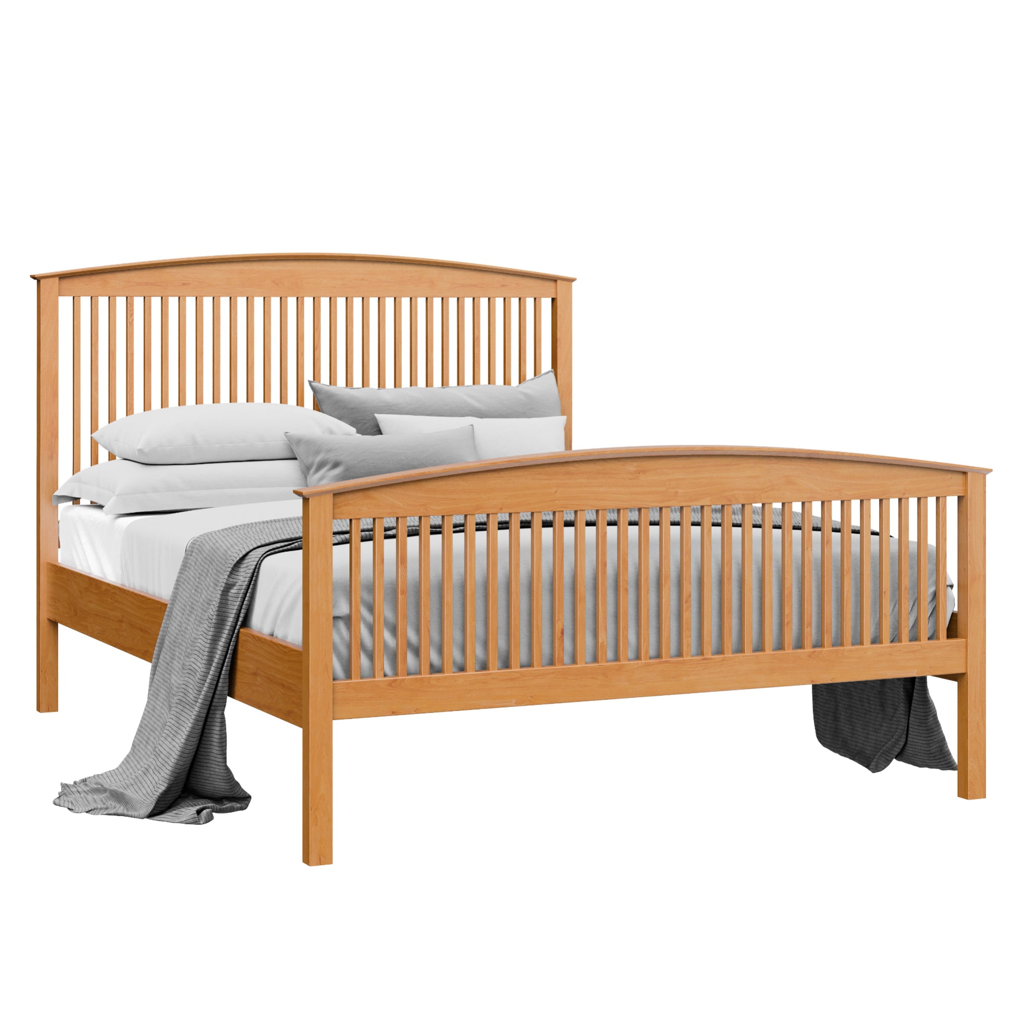 Solid wood cherry bed frame with spindle headboard and footboard
