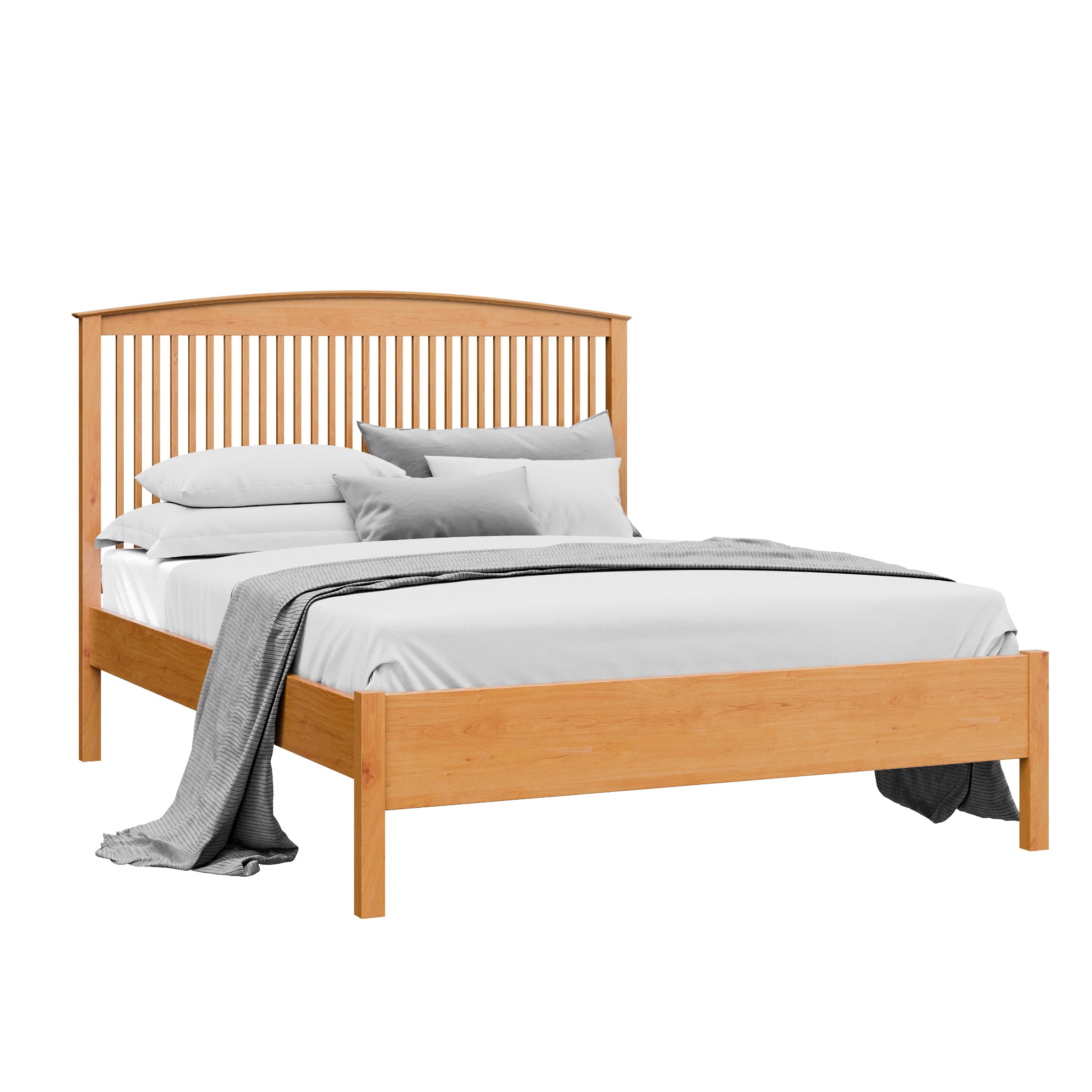 Solid Cherry Shaker spindle bed frame with curved headboard