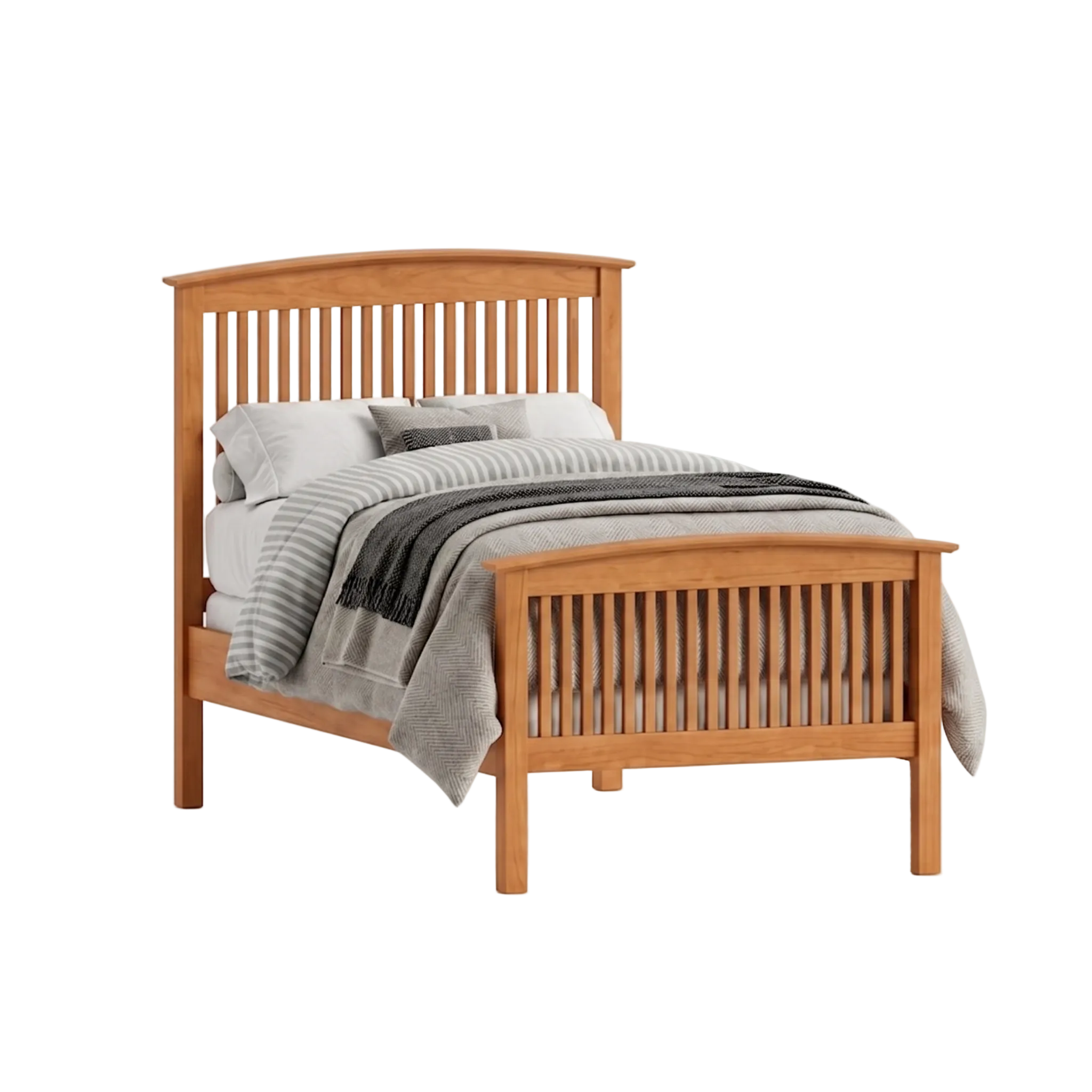 Solid wood cherry bed frame with spindle headboard and footboard