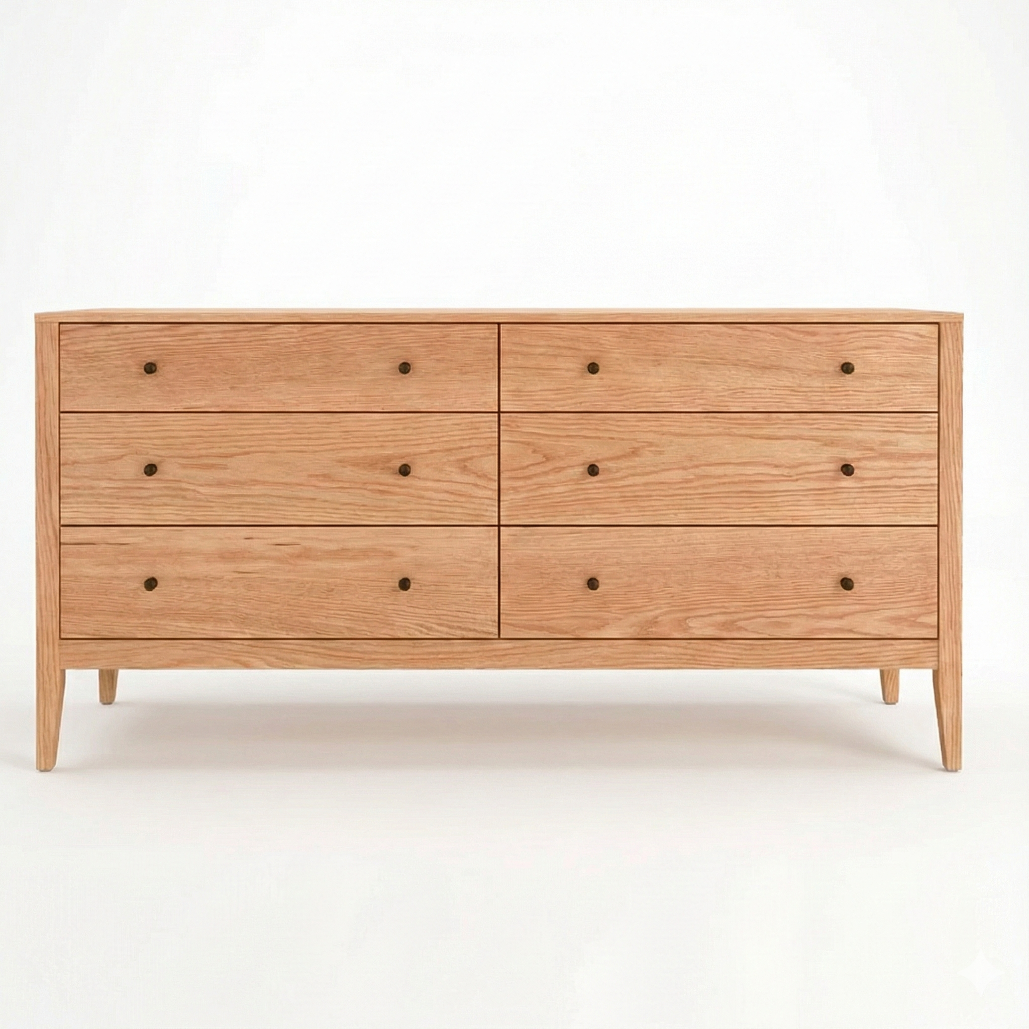 Vermont Wood Handcrafted Oak Dresser with Natural wood and black knobs. english dovetail joinery, hand made construction