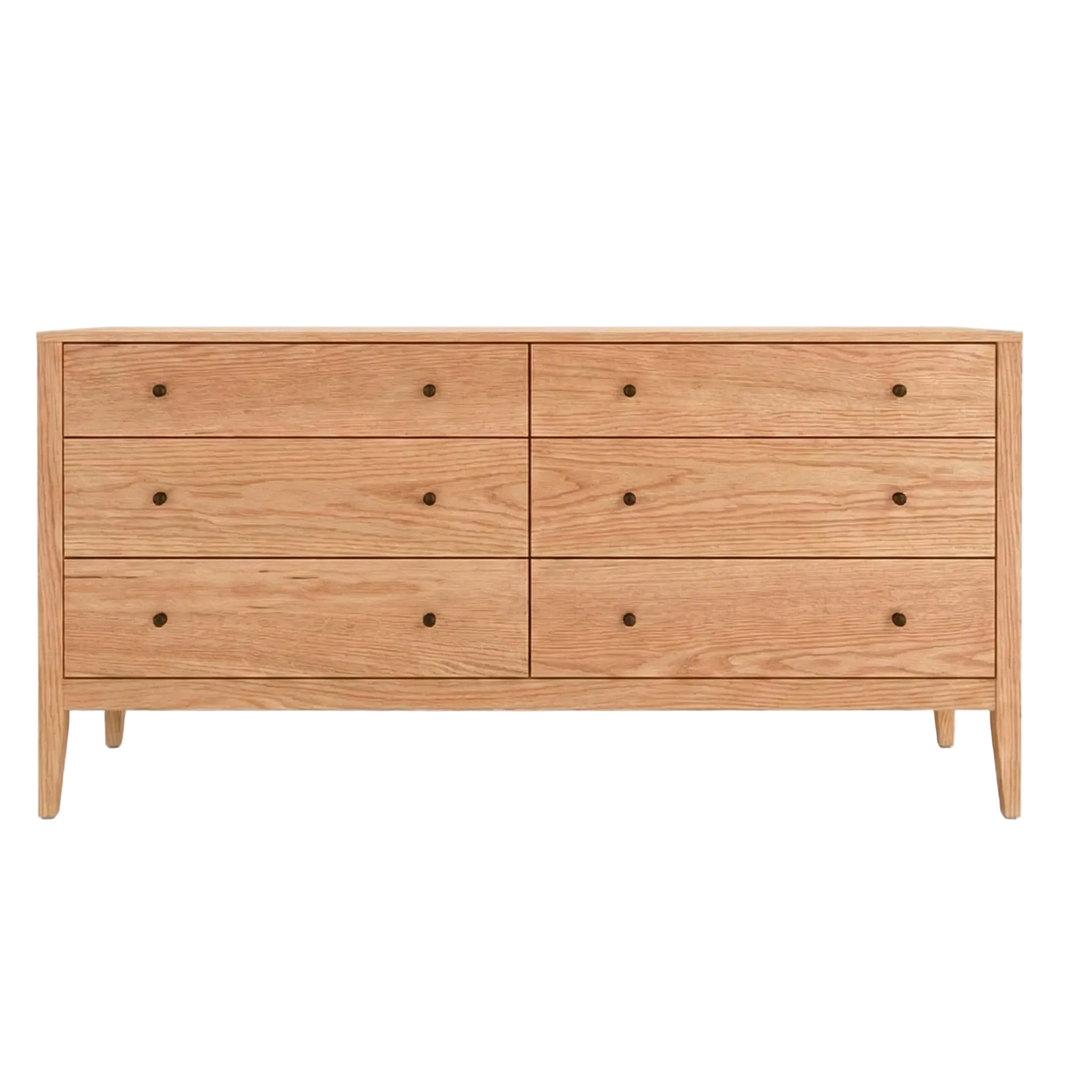 Vermont Wood Handcrafted Oak Dresser with Natural wood and black knobs. english dovetail joinery, hand made construction