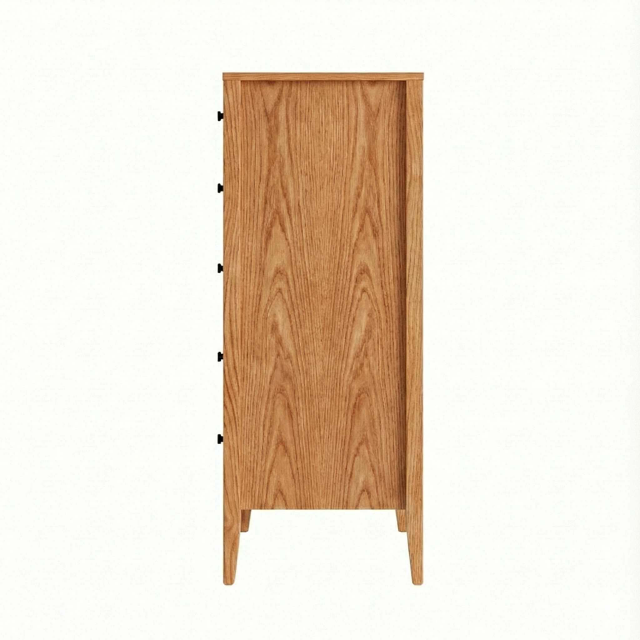 Oak wood chest of drawers with five drawers and black pulls