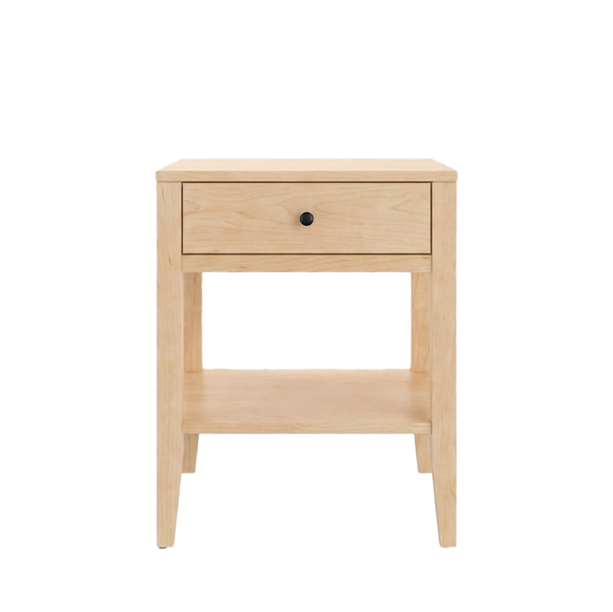 Solid maple Shaker nightstand with drawer and lower shelf