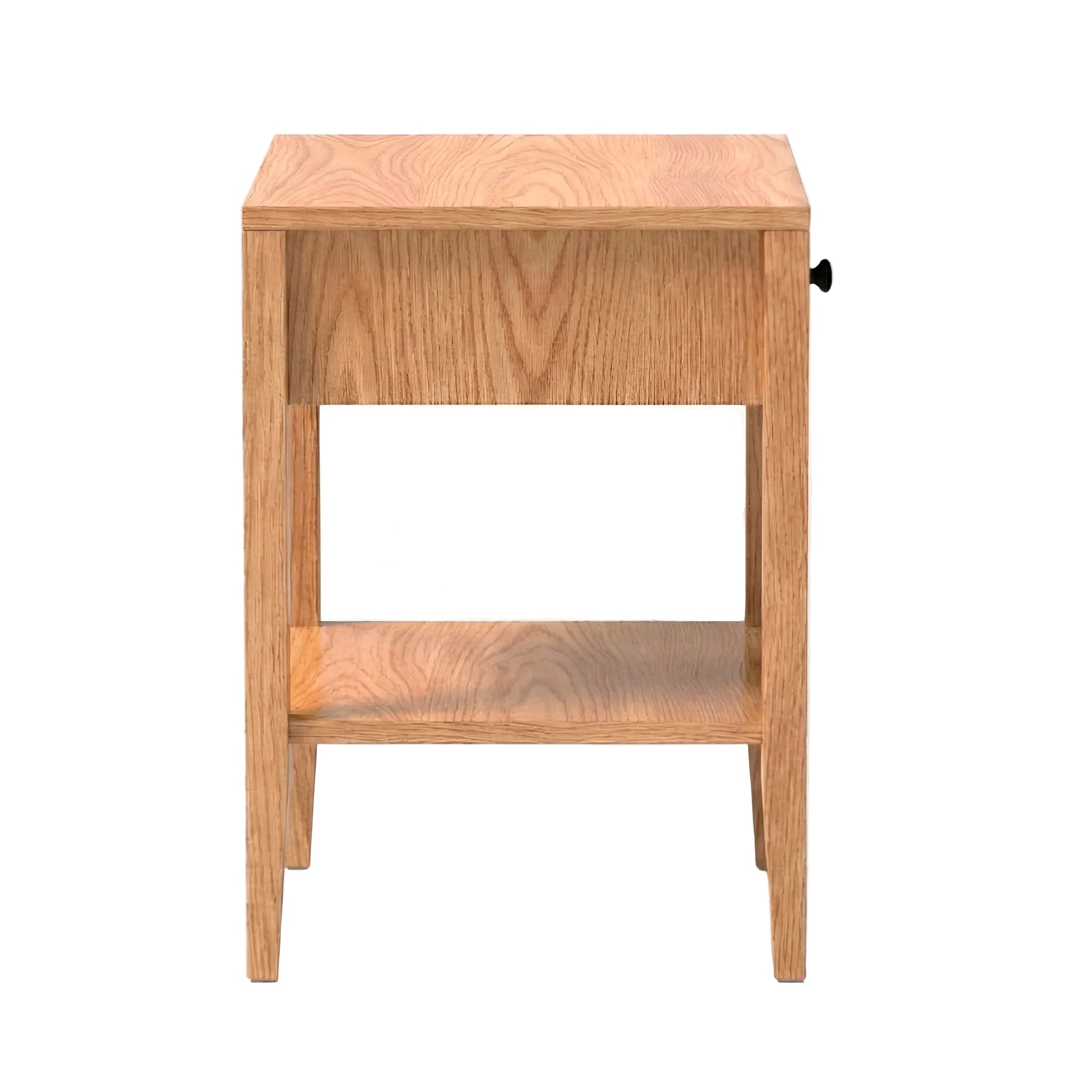Solid Oak bedside table with shelf side profile