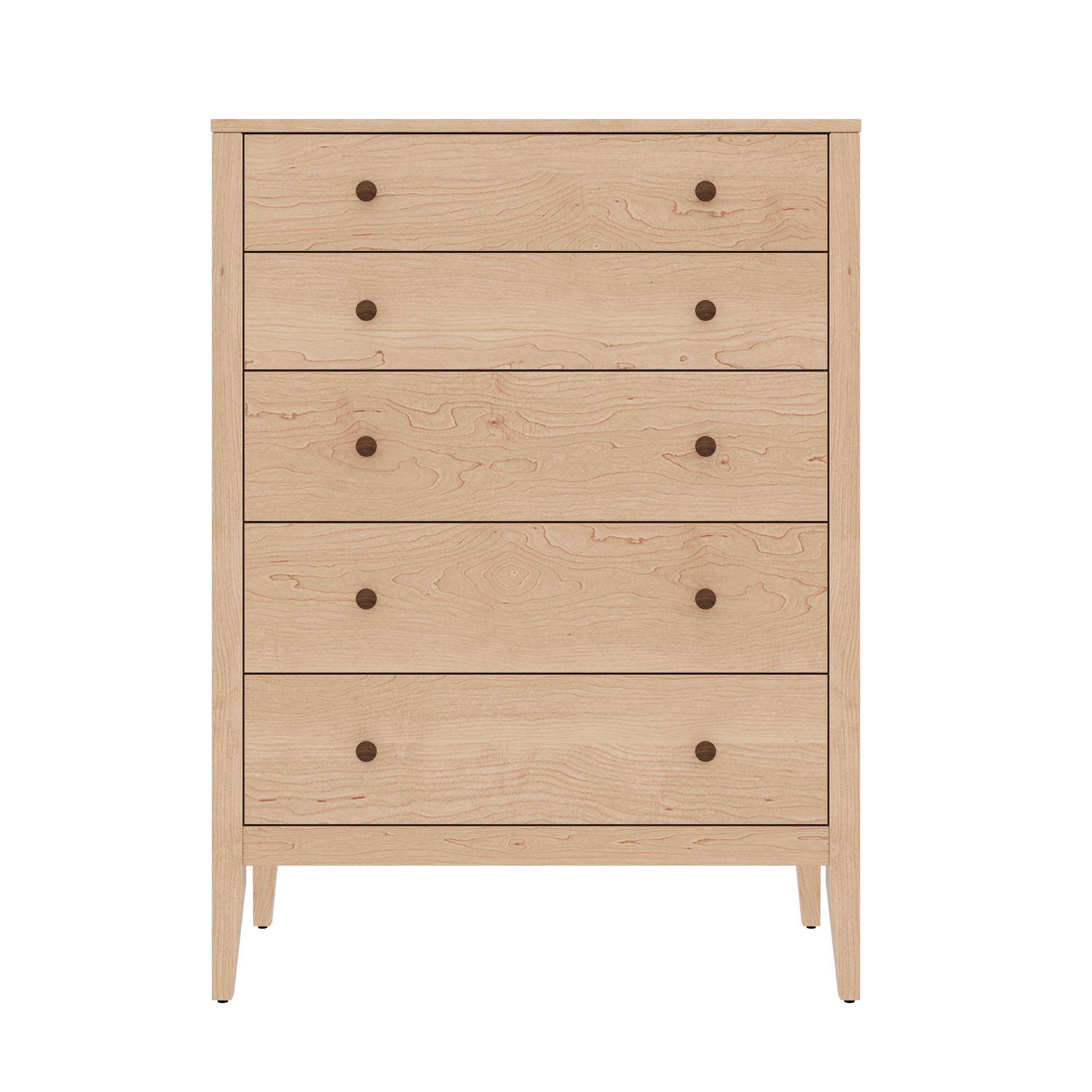Handcrafted 5 Drawer Chest with Round knobs and a smooth, sustainably sourced wood finish