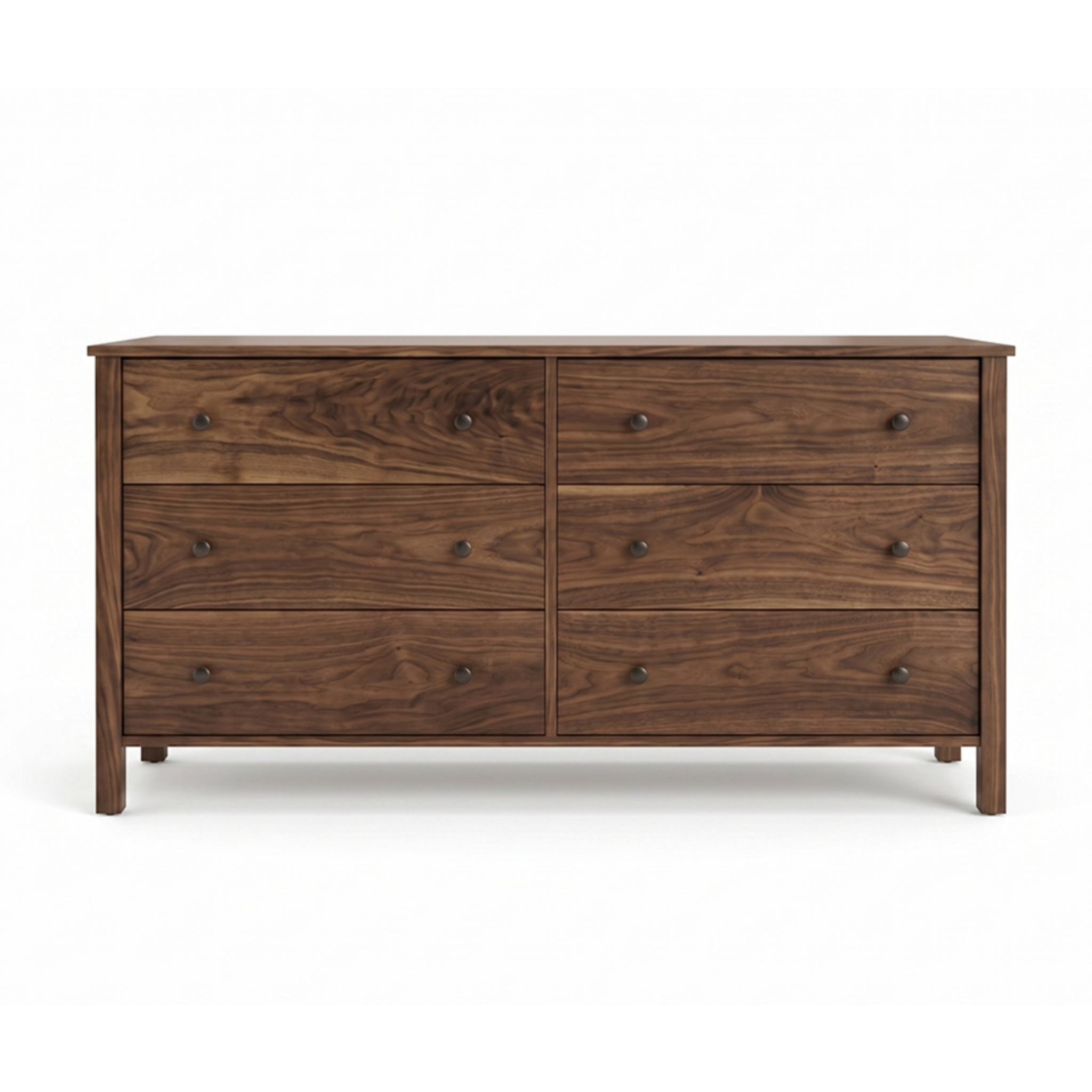 Solid wood walnut bedroom dresser 6 drawer Shaker design