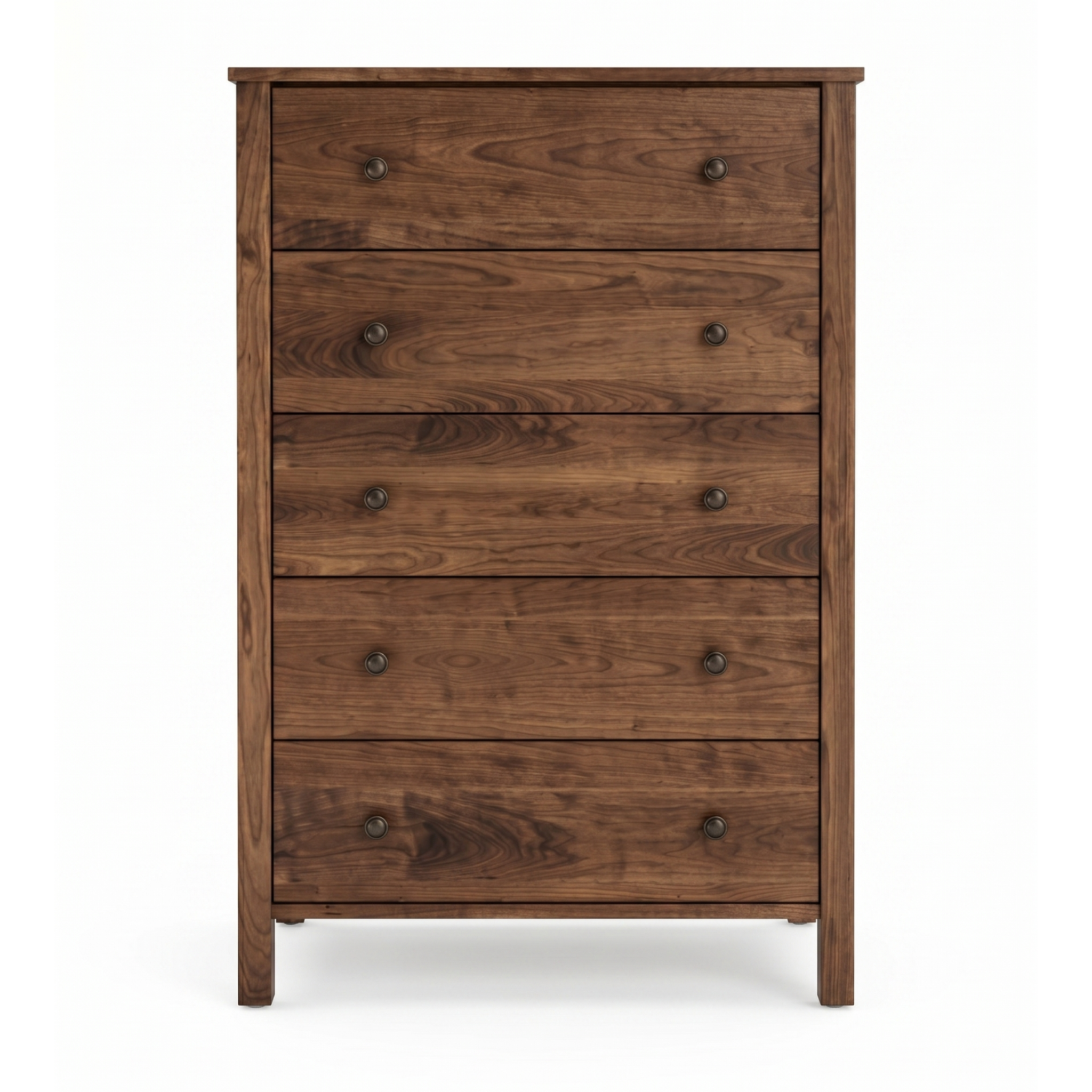 Shaker walnut dresser with 5 drawers solid wood natural finish