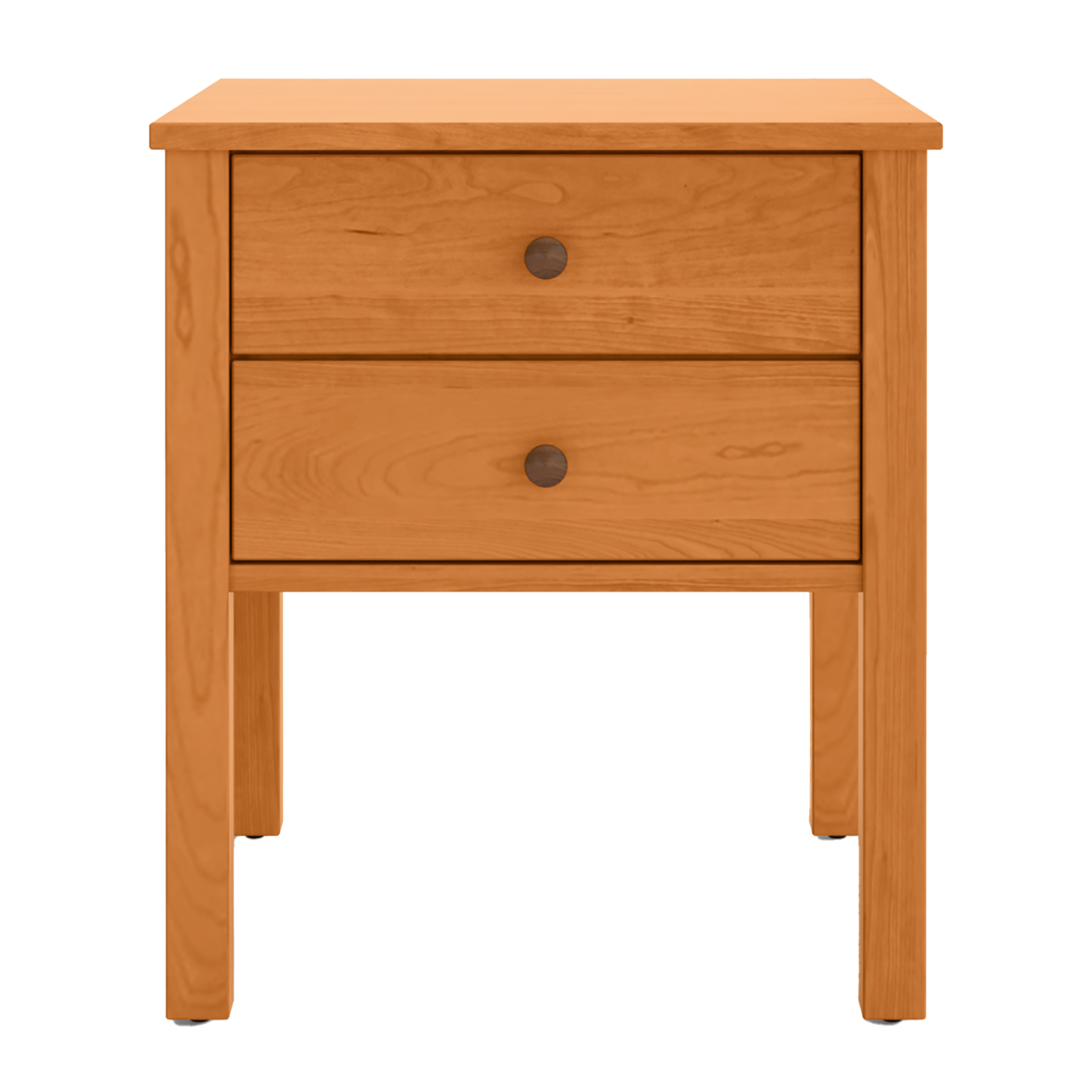 Shaker cherry wood nightstand with two drawers and solid wood legs
