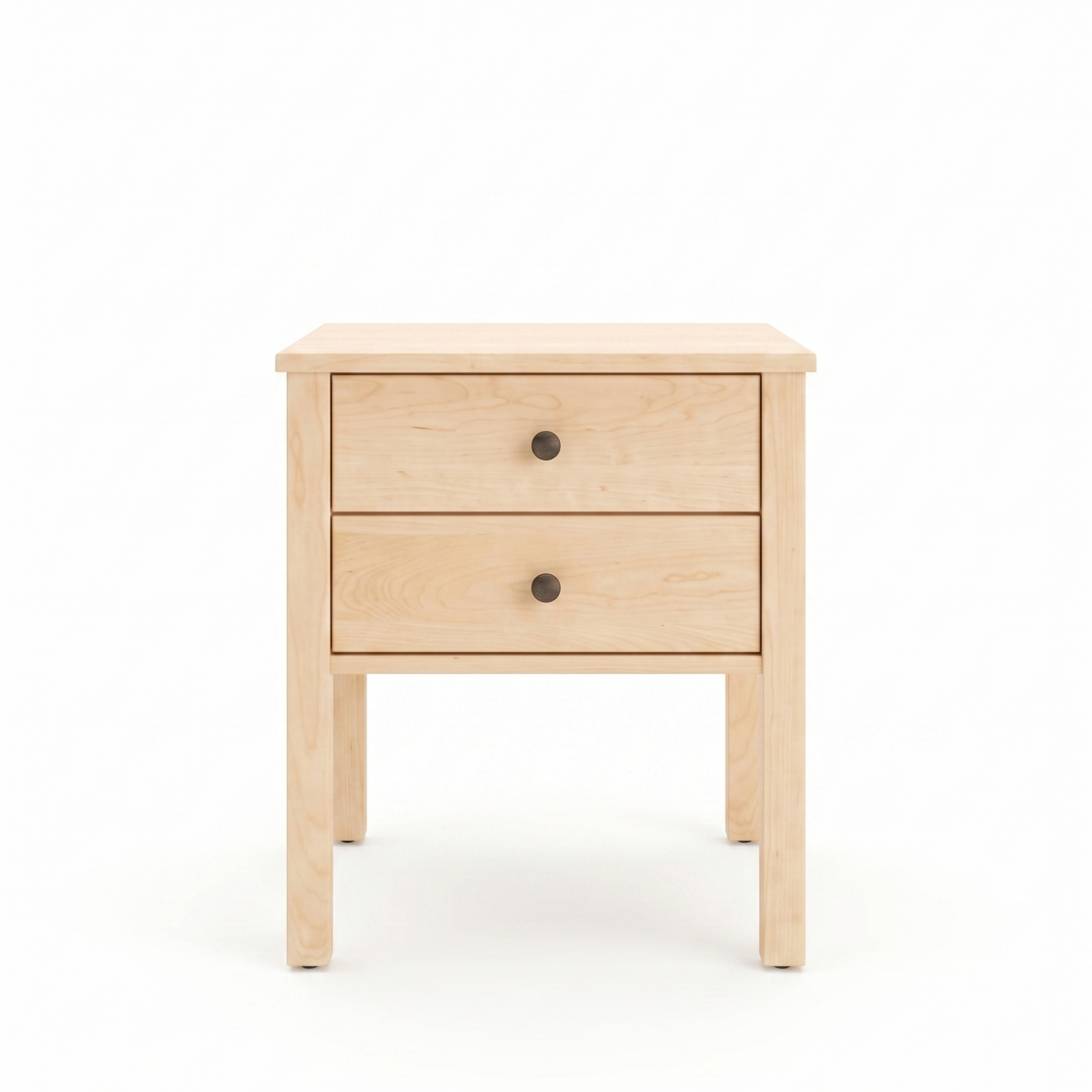 Solid maple Shaker nightstand with two drawers natural finish