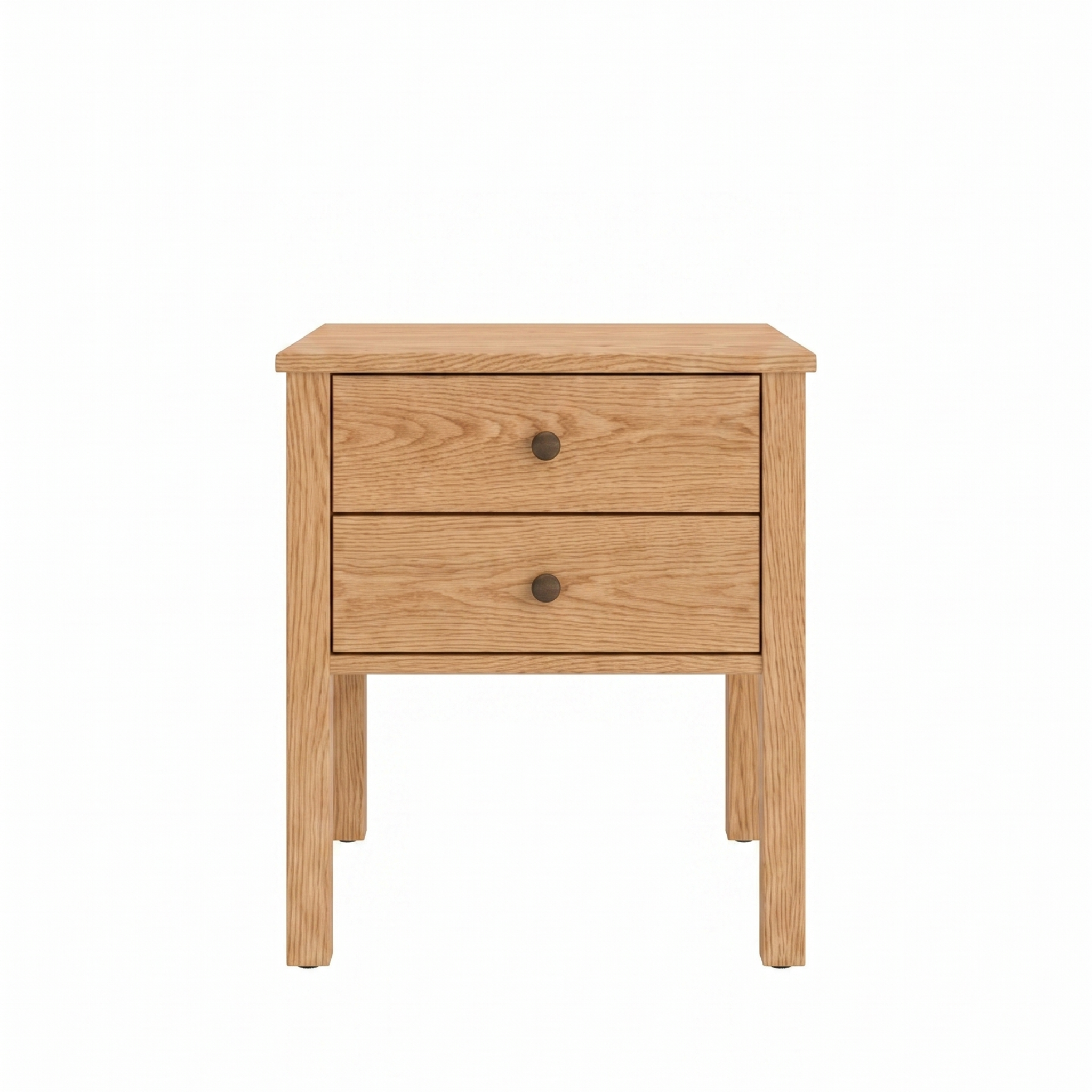 Oak wood nightstand Shaker style with 2 drawers