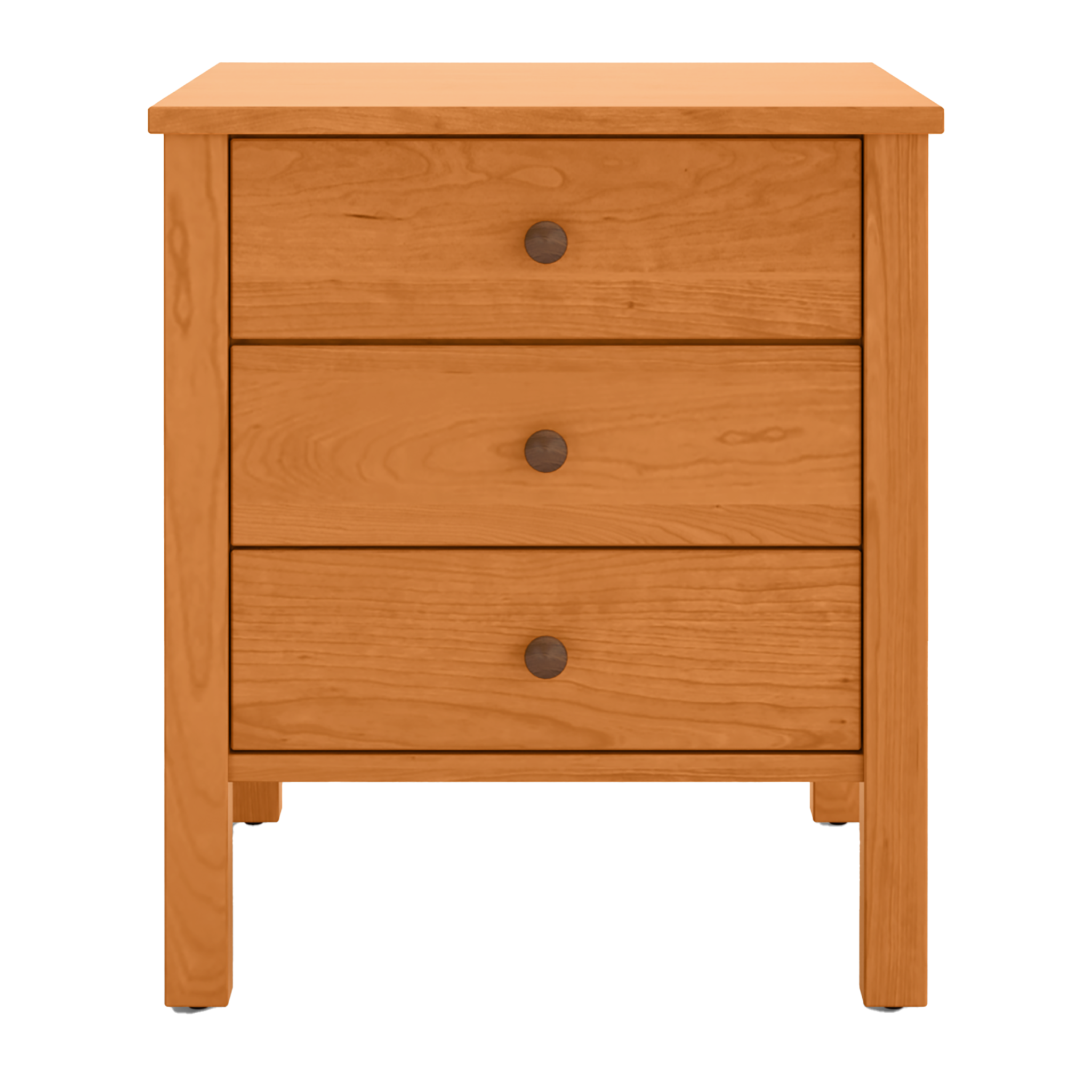 Shaker cherry wood 3 drawer nightstand with solid wood construction