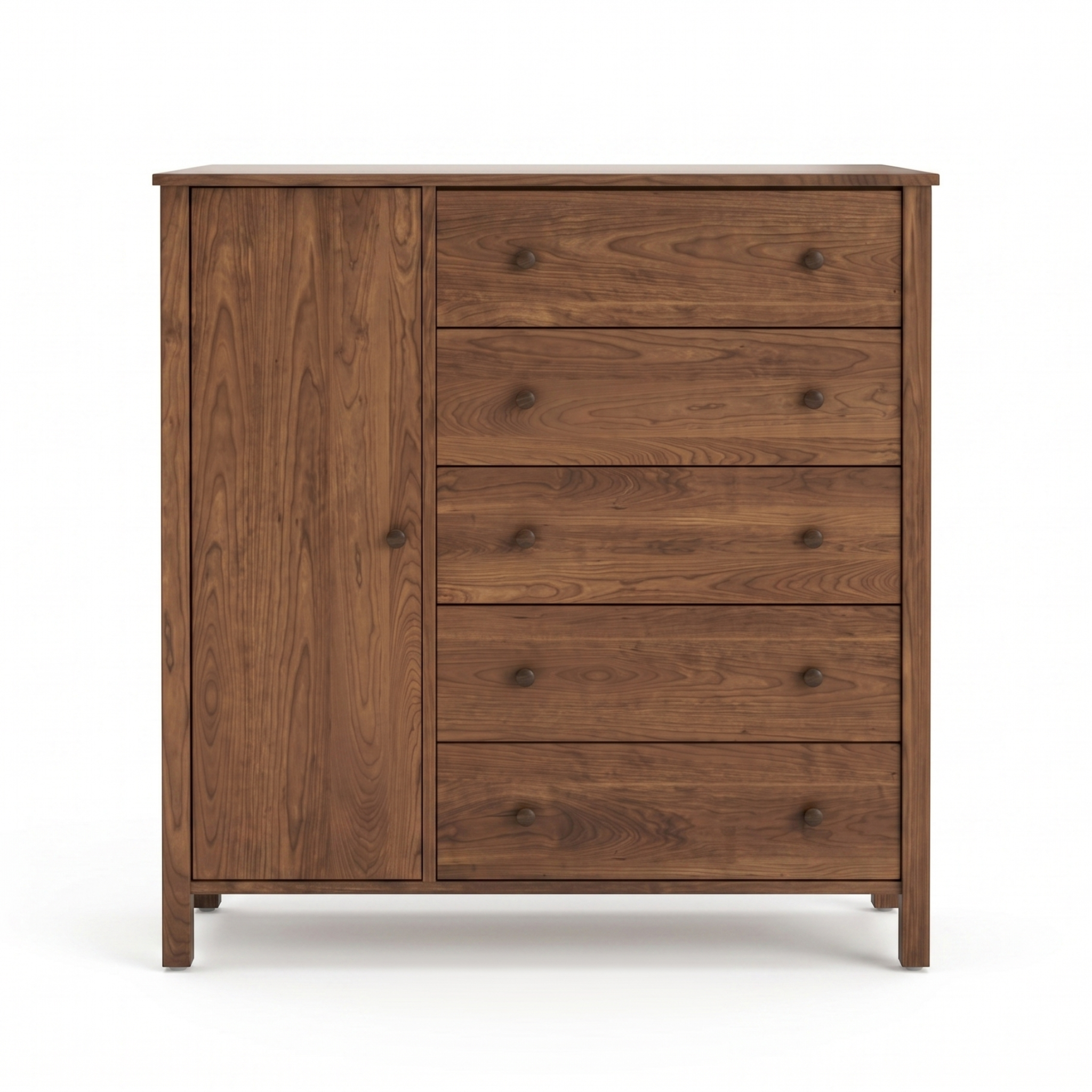 Solid wood walnut wardrobe armoire with drawers Shaker design