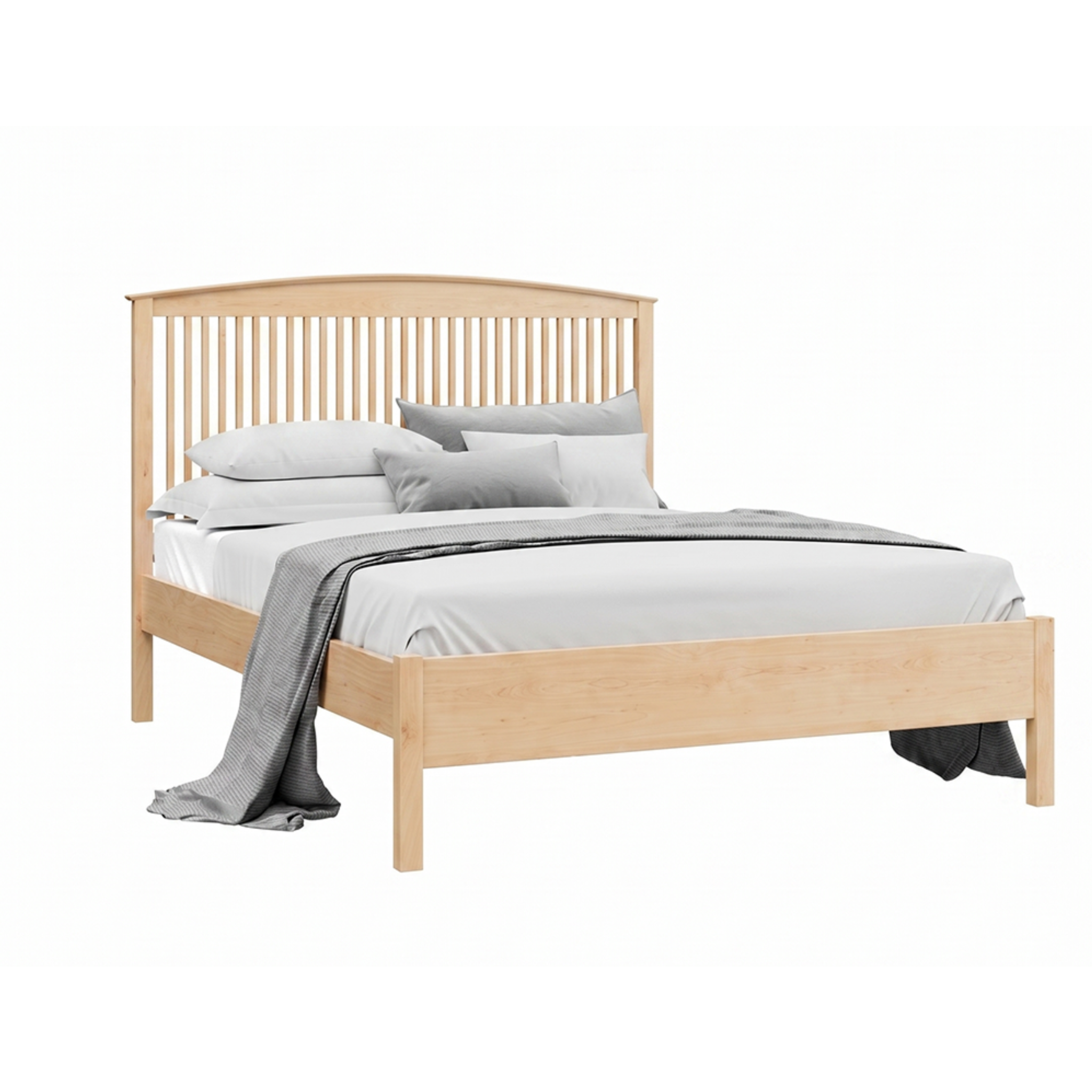 Solid maple Shaker spindle bed frame with curved headboard