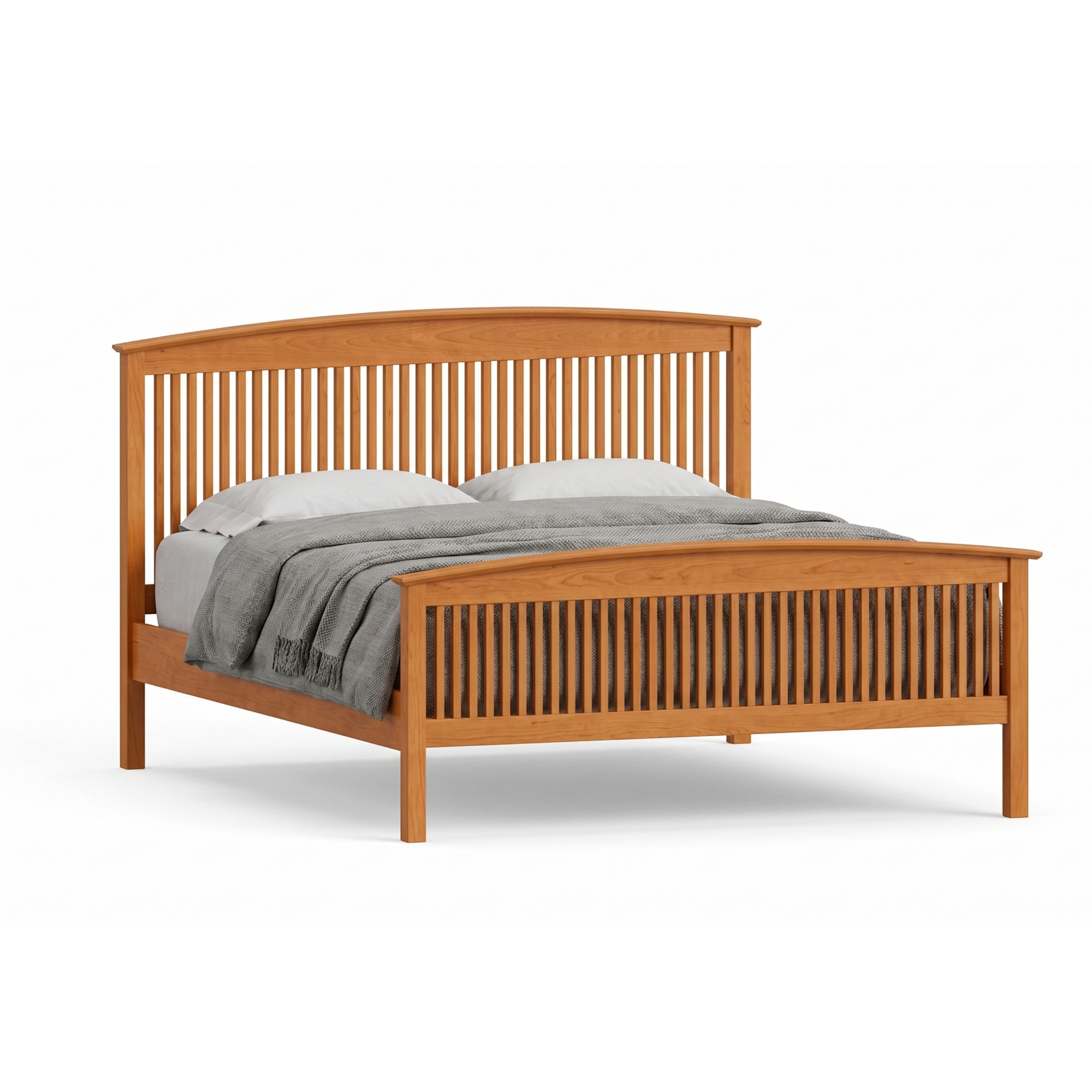 Solid wood cherry bed frame with spindle headboard and footboard