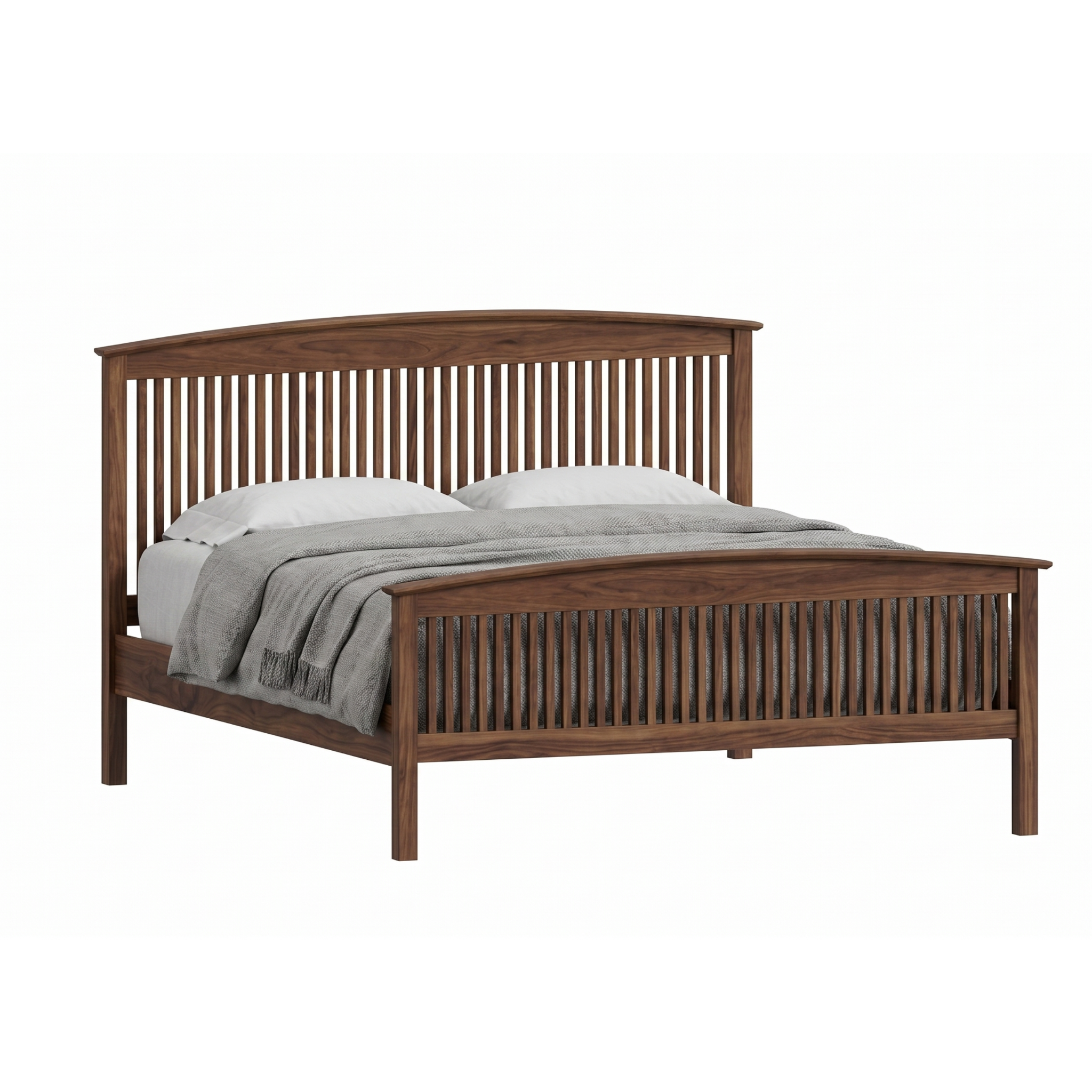 Walnut wood spindle bed frame Shaker style with full footboard