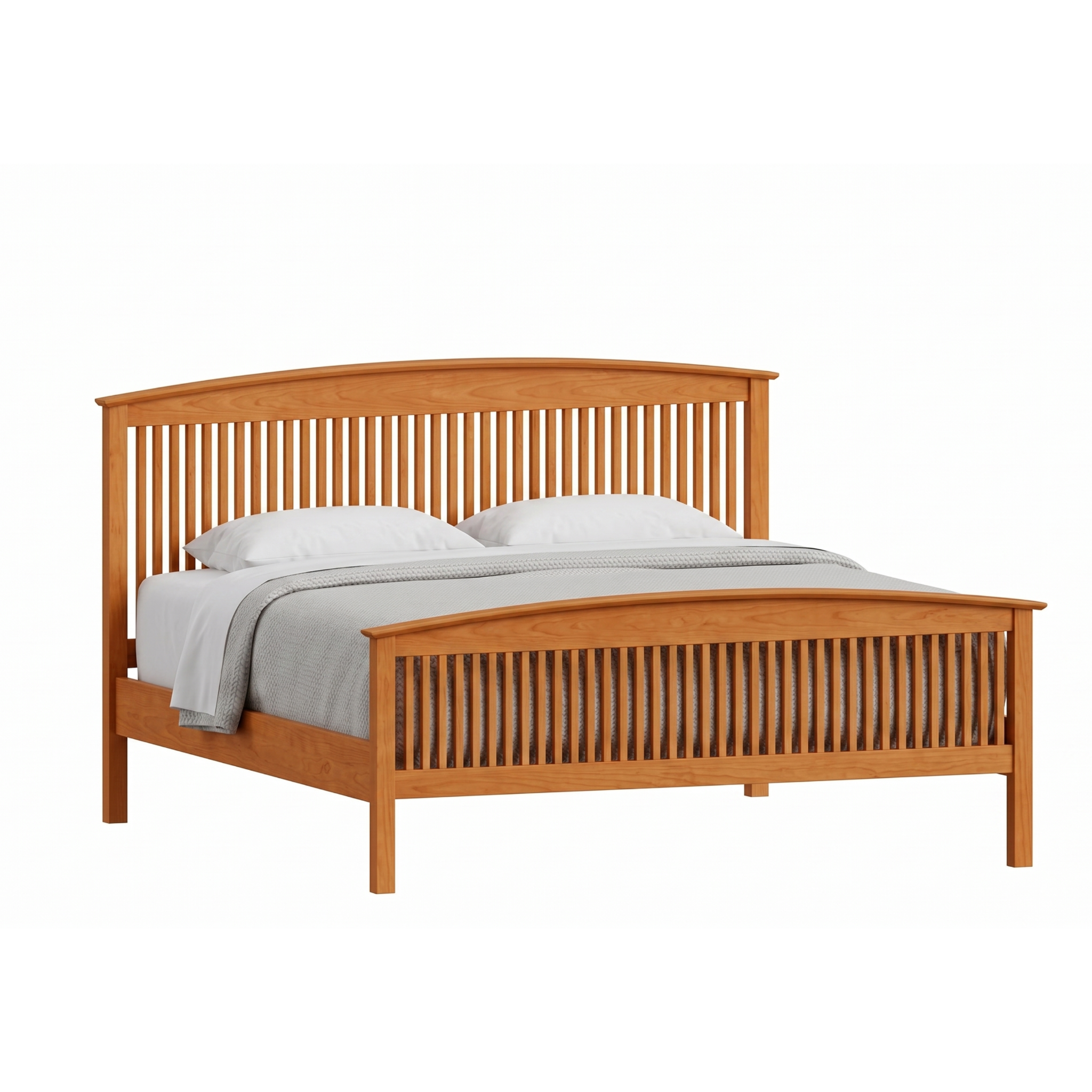 Solid wood cherry bed frame with spindle headboard and footboard