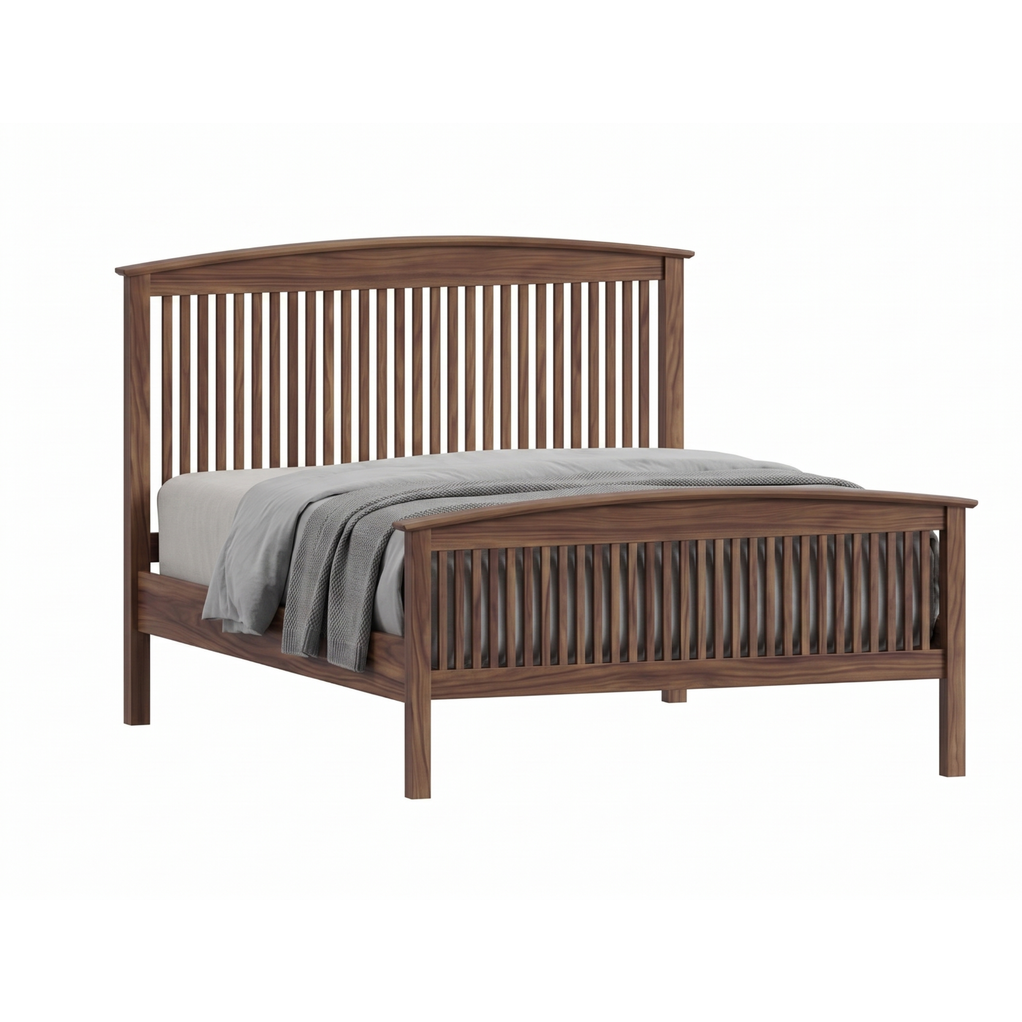 Walnut wood spindle bed frame Shaker style with full footboard