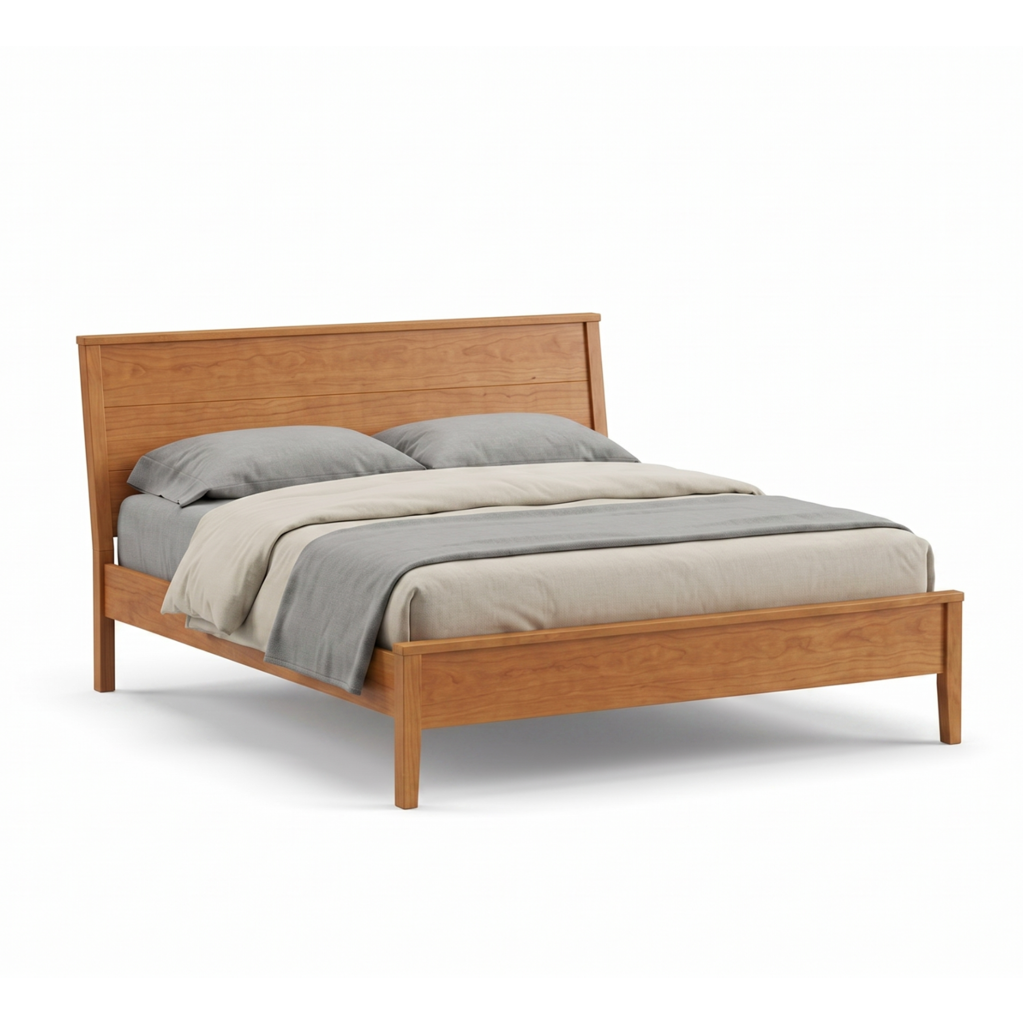 Modern solid cherry wood bed frame with low footboard