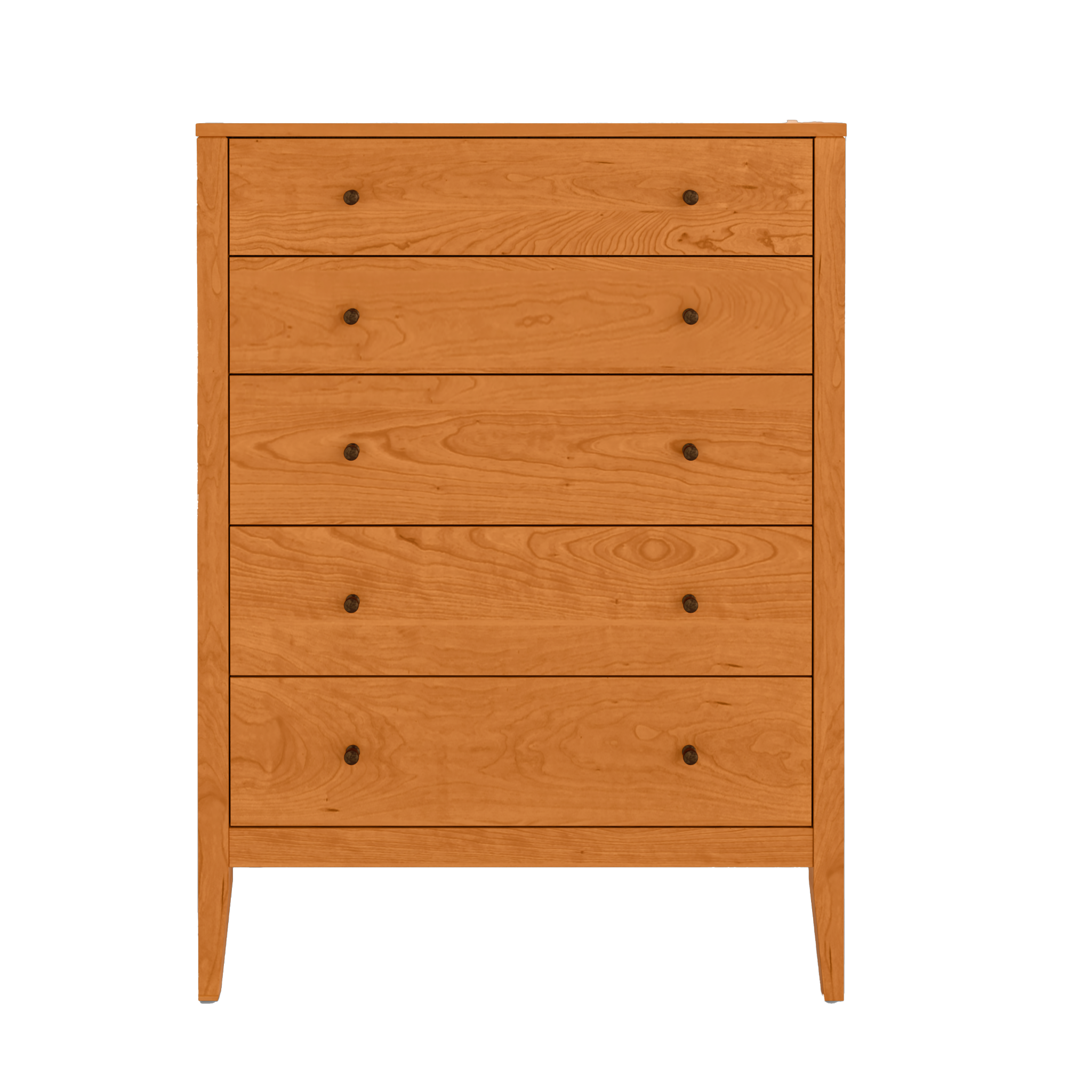 Hand Crafted Vermont Wood Cherry Chest with tapered legs and a smooth, sustainably sources wood finish.