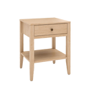 One Drawer Nightstand, solid wood with light finish, eco-friendly design, featuring round knobs