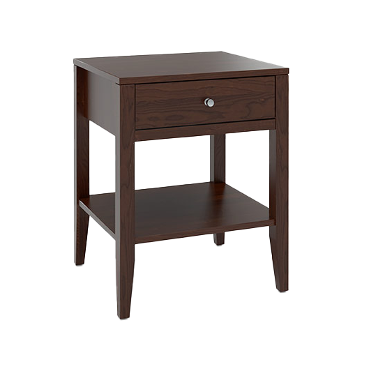 One Drawer Nightstand, solid wood with Dark finish, featuring round knobs