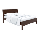 Allen solid wood slanted panel bed shown with a white mattress and pillows.
