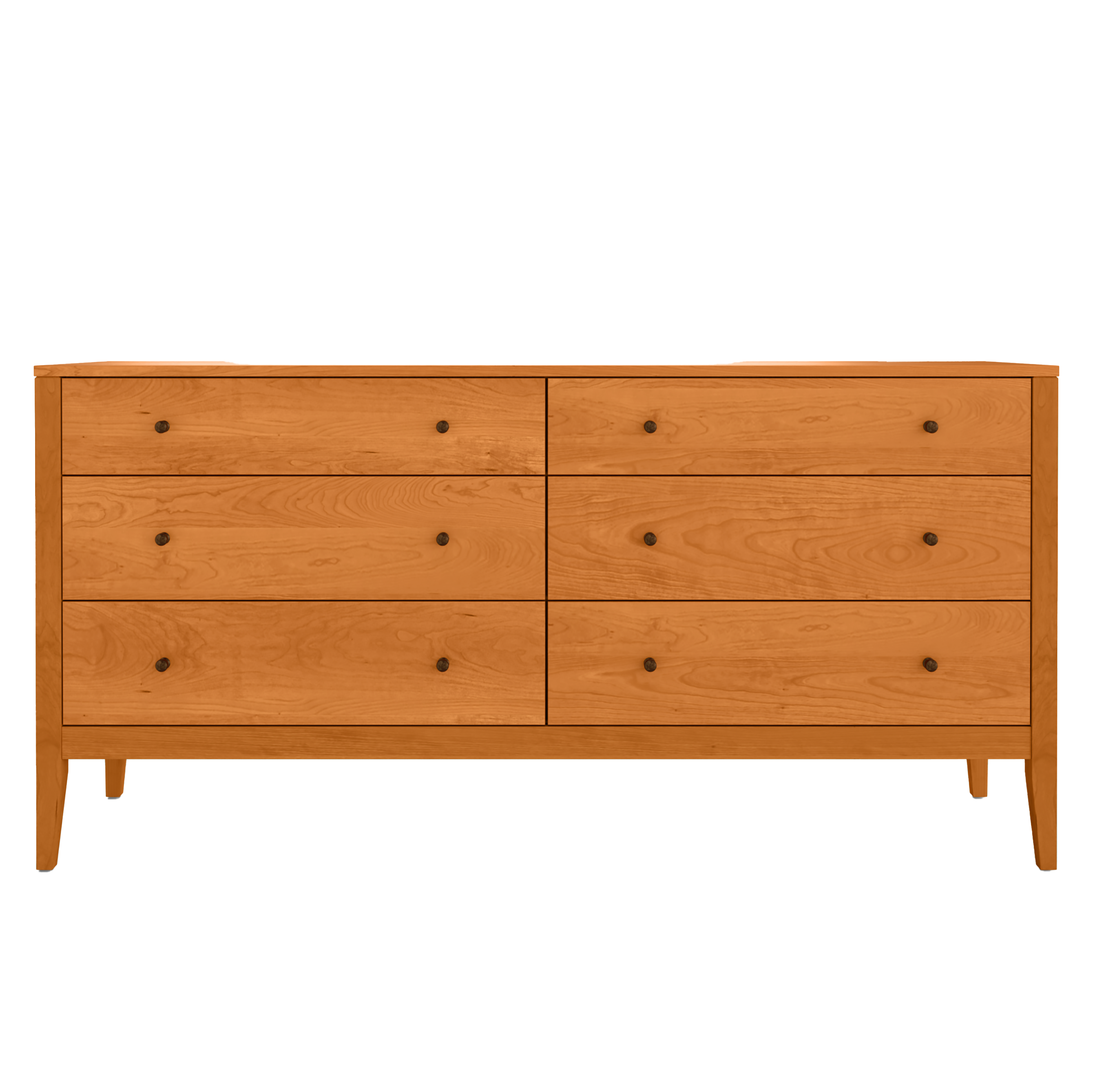 Vermont made Furniture 6 Drawer Dresser, crafted in solid wood featuring round knobs and dovetail joints with sustainably sourced materials