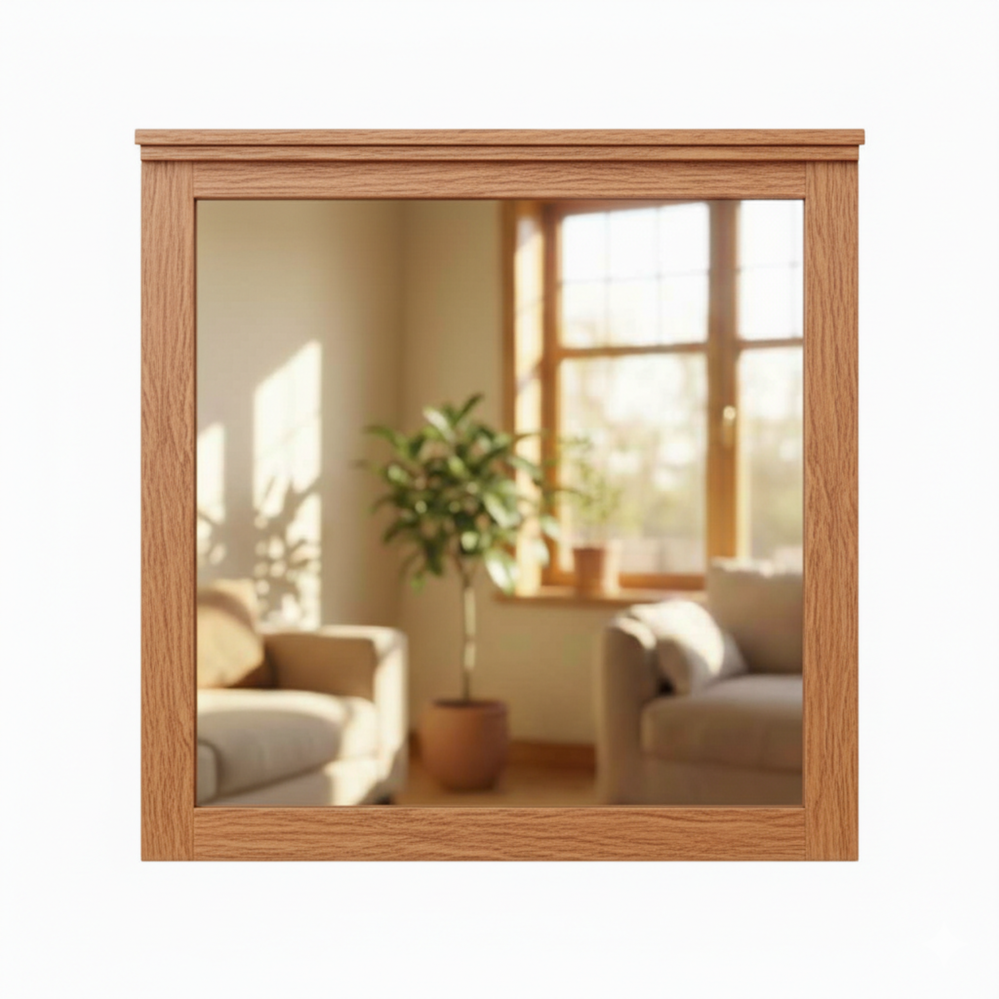 Modern oak wood wall mirror with simple frame